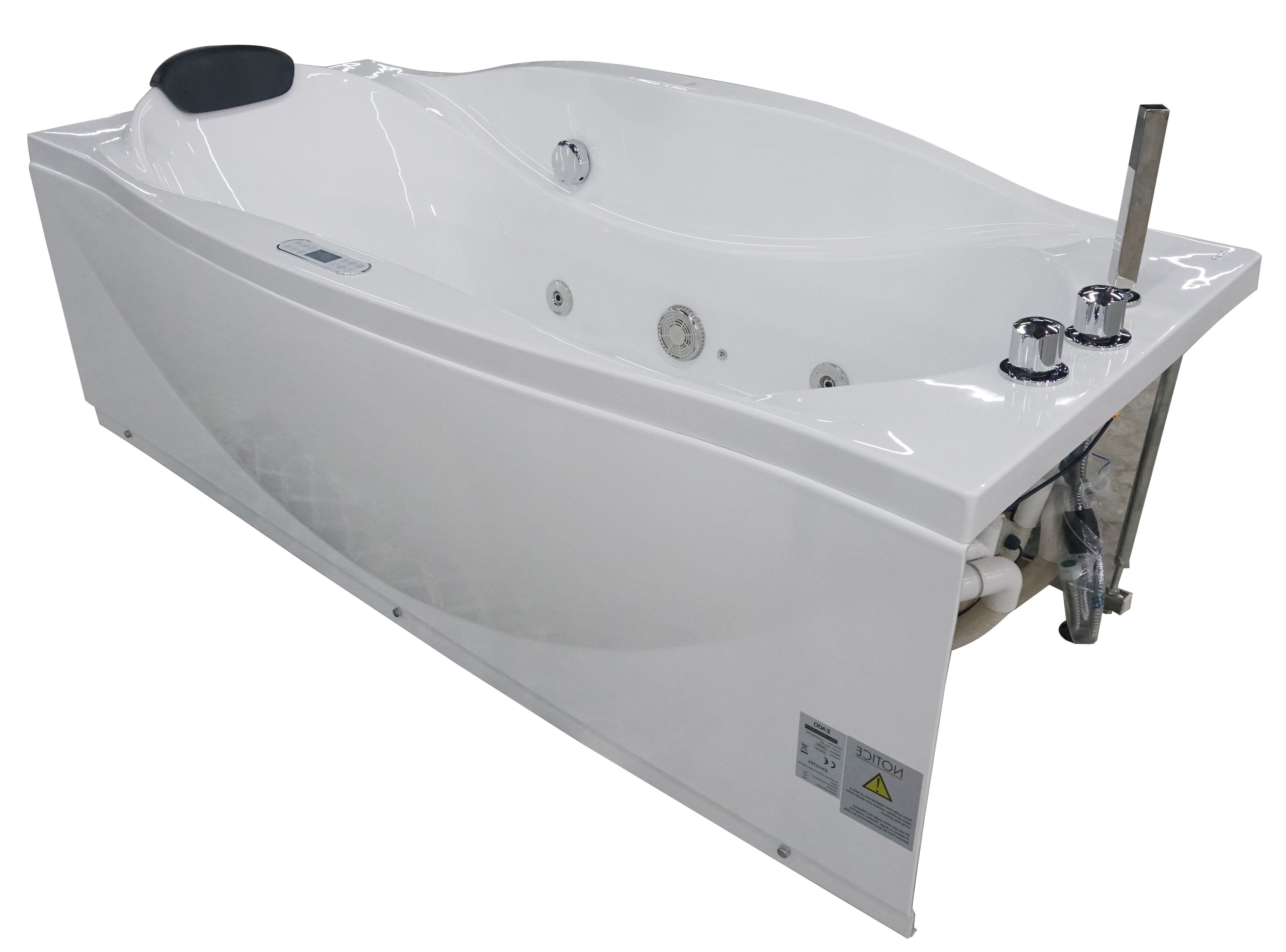 Alternate Image for Eago 71" Acrylic Corner Rectangle Bathtub with Fixtures, White, AM189ETL-R