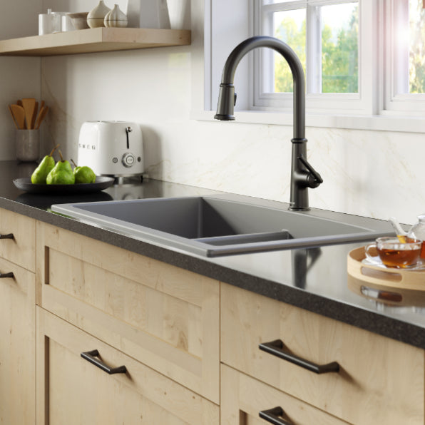 Alternate Image for Karran 33" Drop In/Topmount Quartz Composite Kitchen Sink, 50/50 Double Bowl, Grey, QT-710-GR-PK1