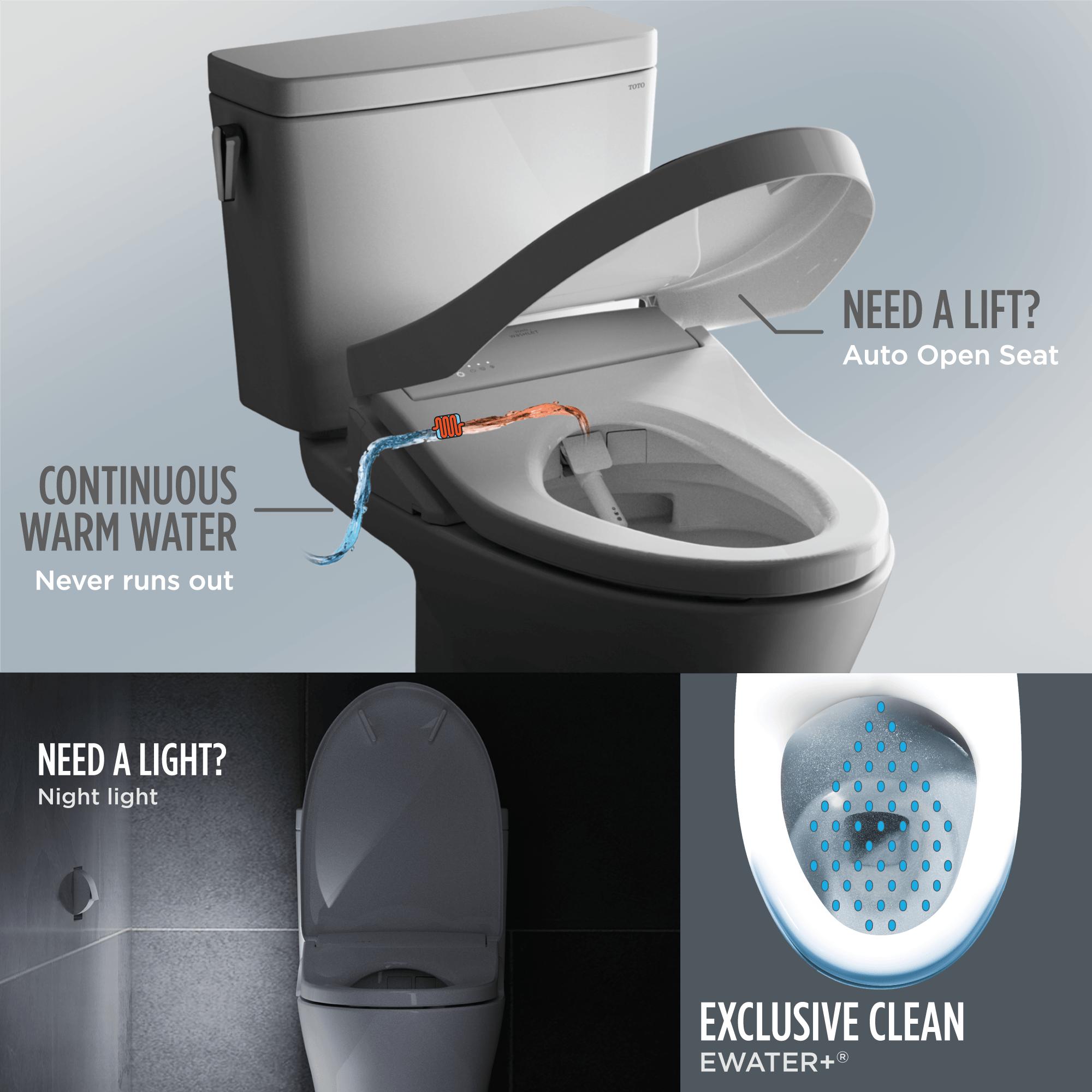 Alternate Image for TOTO S7A WASHLET+ Electronic Bidet Toilet Seat with EWATER+ Bowl and Wand Cleaning, Auto Open and Close Contemporary Lid, Elongated, Cotton White, Plastic, SW4736AT40#01