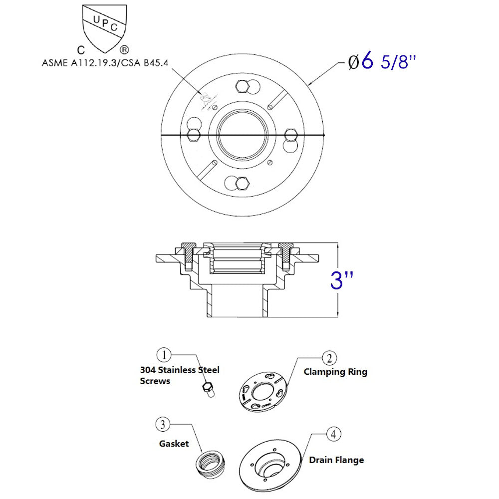 Alternate Image for ALFI brand ABDB55CI Cast Iron Shower Drain Base with Rubber Fitting, Black