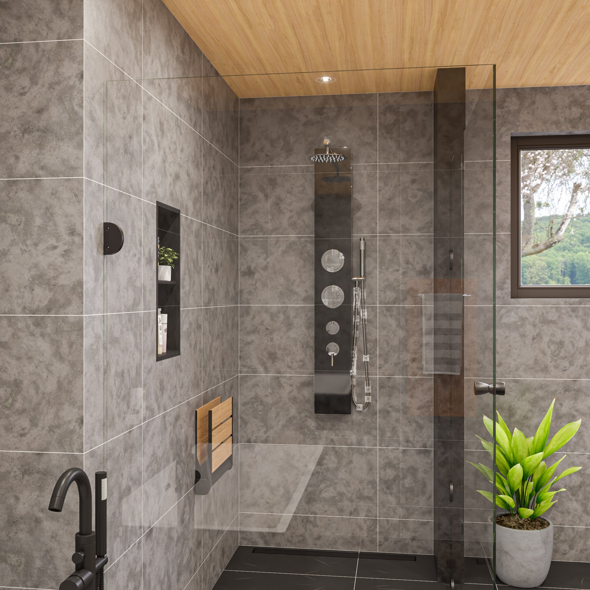 Alternate Image for ALFI brand ABSP55B Black Glass Shower Panel with 2 Body Sprays and Rain Shower Head