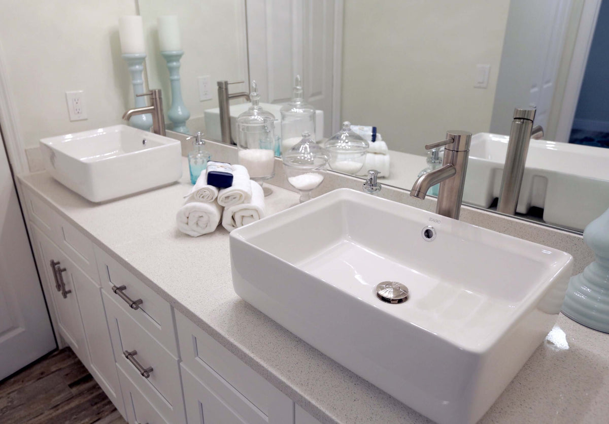 Alternate Image for Eago 19.63" x 14.13" Rectangle Above Mount Porcelain Bathroom Sink, White, No Faucet Hole, BA131
