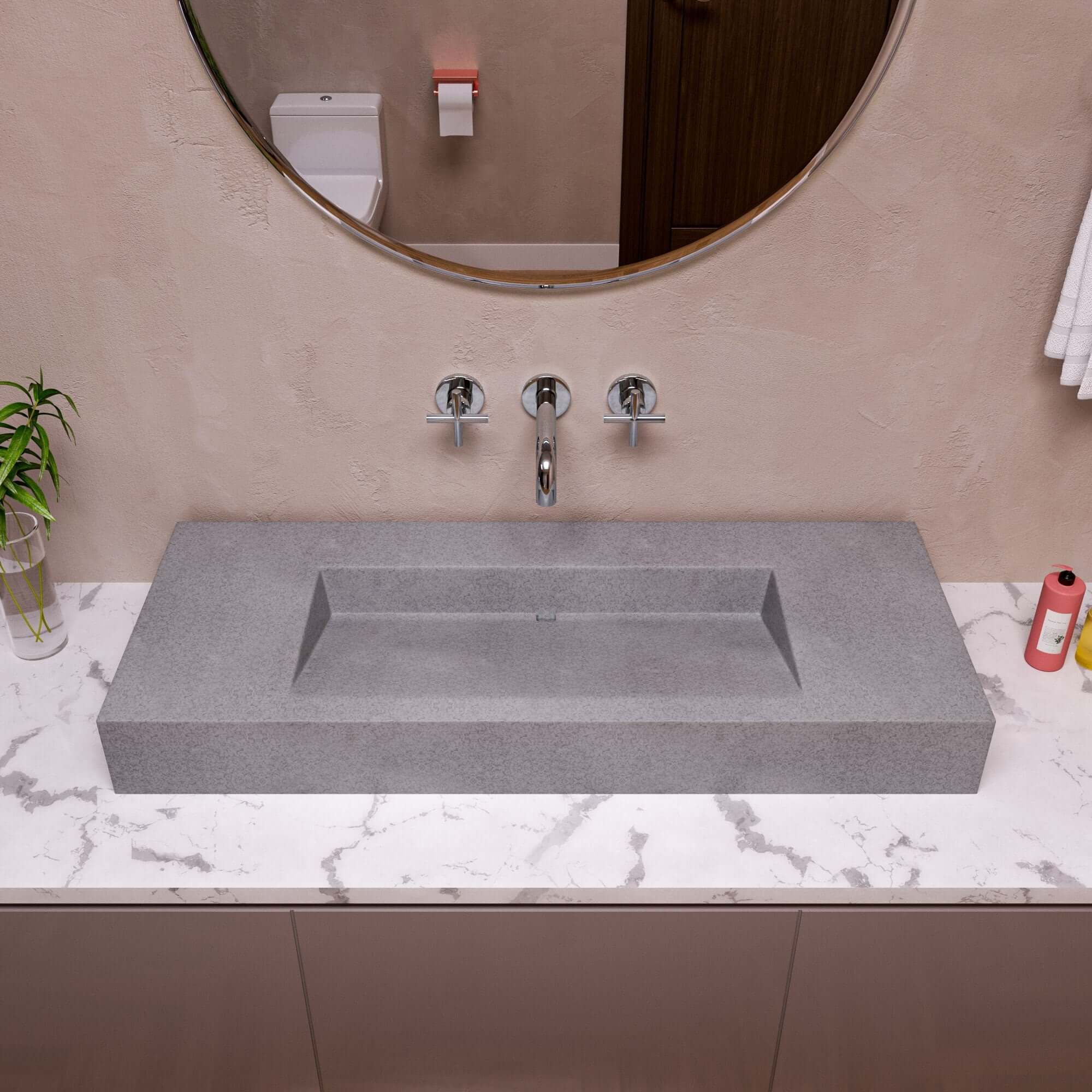 Alternate Image for ALFI brand 48" x 18.9" Rectangle Above Mount Concrete Bathroom Sink, Gray Matte, 1 Faucet Hole, ABCO48R
