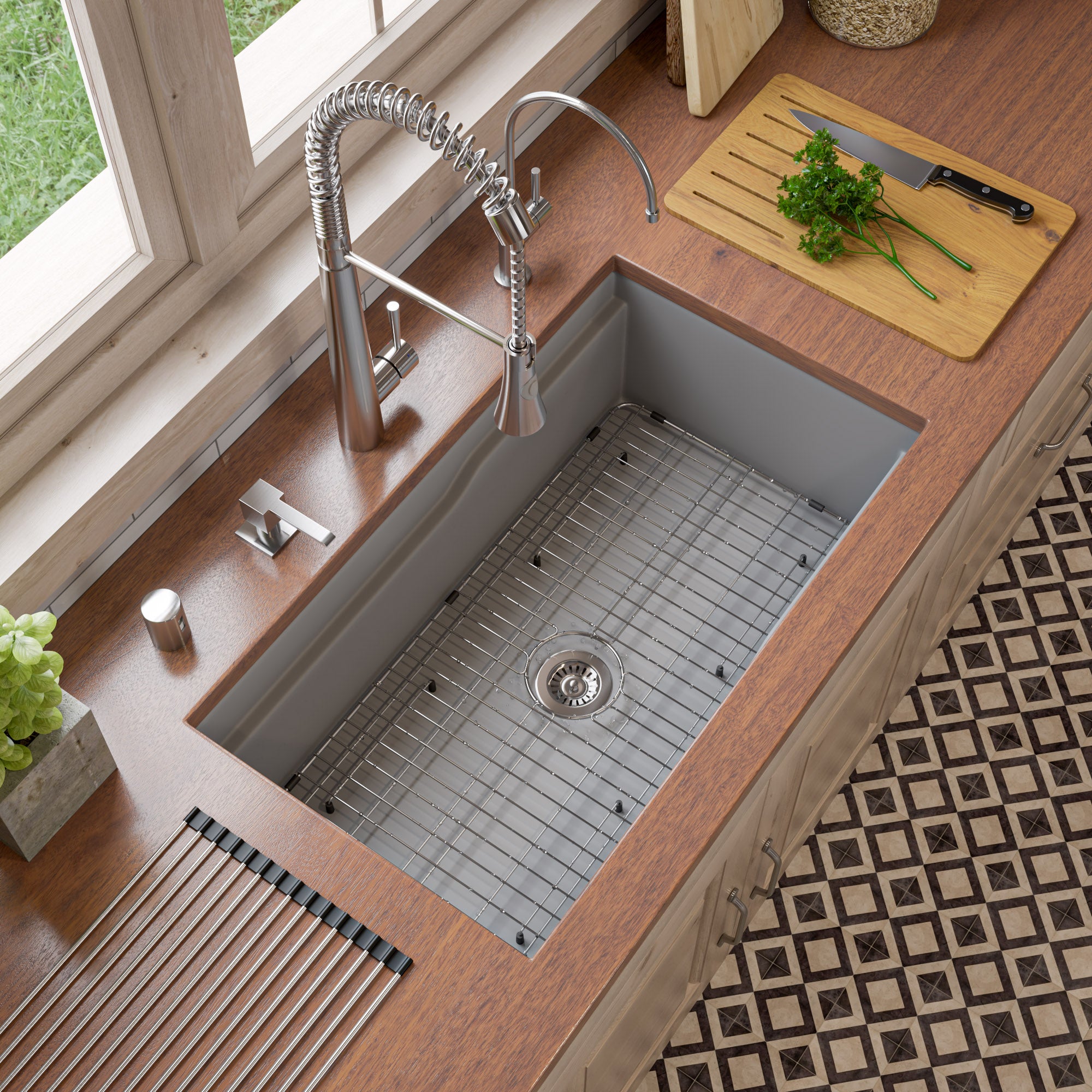 ALFI brand 32 fireclay workstation farmhouse step rim sink gray matte product image