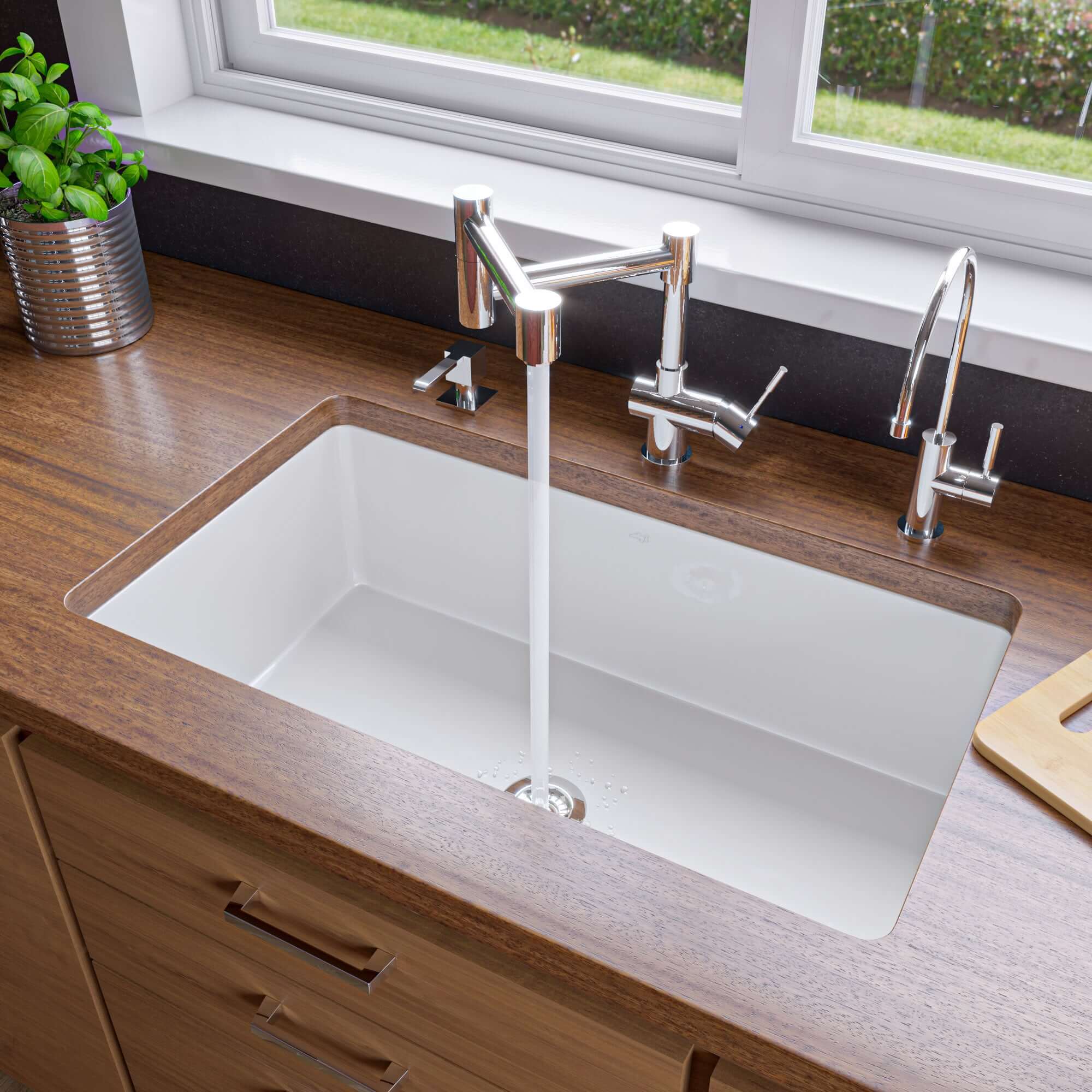 Alternate Image for ALFI brand 32" Dual Mount Fireclay Kitchen Sink, White, No Faucet Hole, ABF3219SUD-W