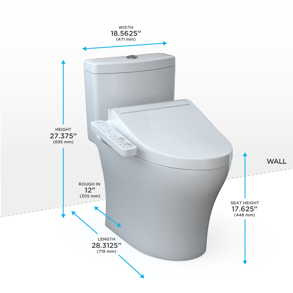 Alternate Image for TOTO WASHLET+ Aquia IV One-Piece Elongated Dual Flush 1.28 and 0.9 GPF Toilet and WASHLET C2 Bidet Seat, Cotton White, Vitreous China|Plastic, MW6463074CEMFGN#01