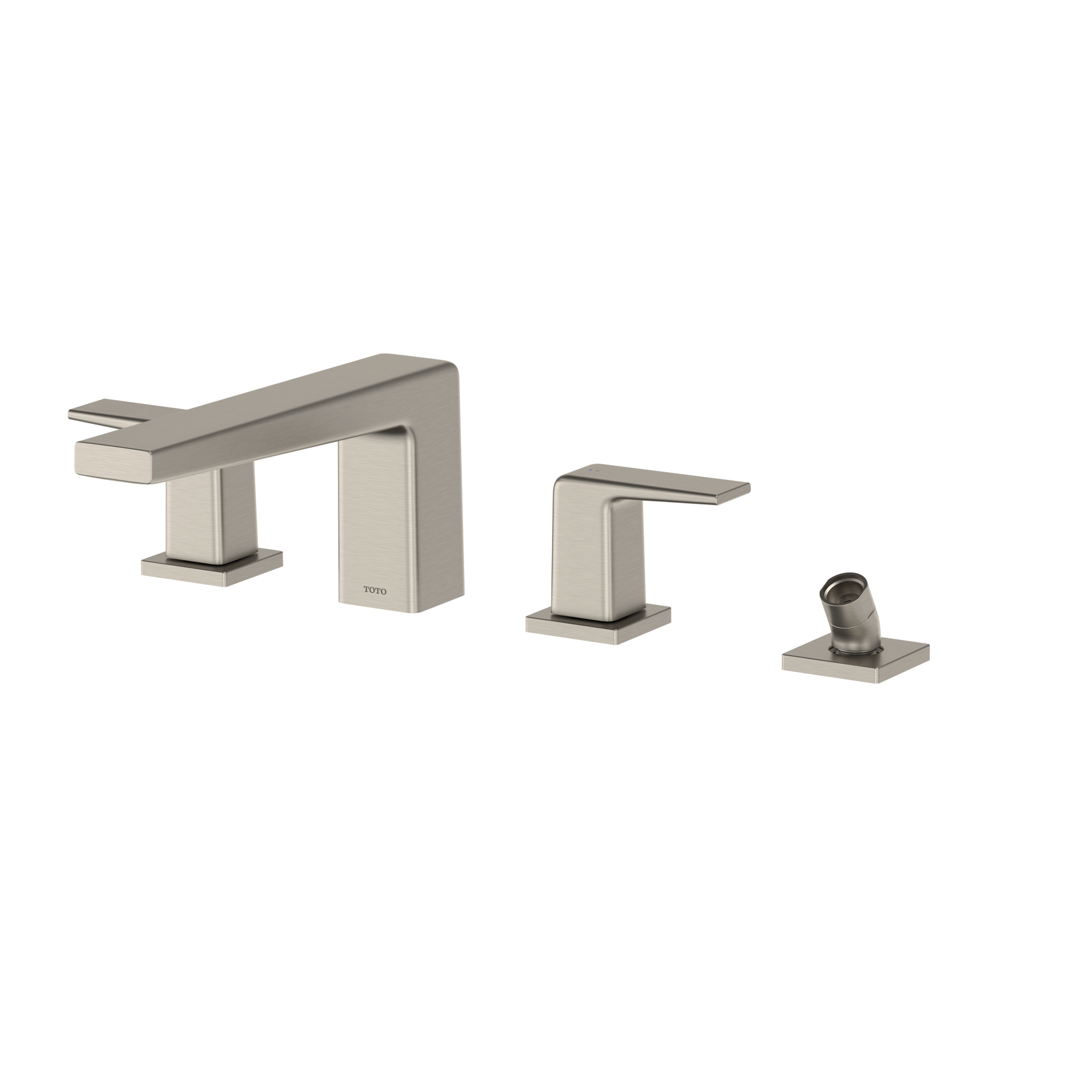 TOTO GB Two-Handle Deck-Mount Roman Tub Filler Trim with Handshower, Brushed Nickel, Brass, TBG10202U#BN