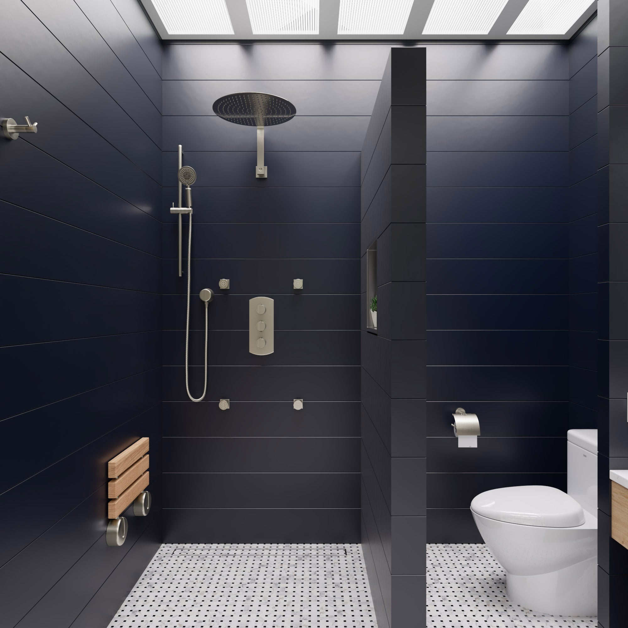 Alternate Image for ALFI brand AB4001-BN Brushed Nickel Concealed 3-Way Thermostatic Valve Shower Mixer Round Knobs, Brass
