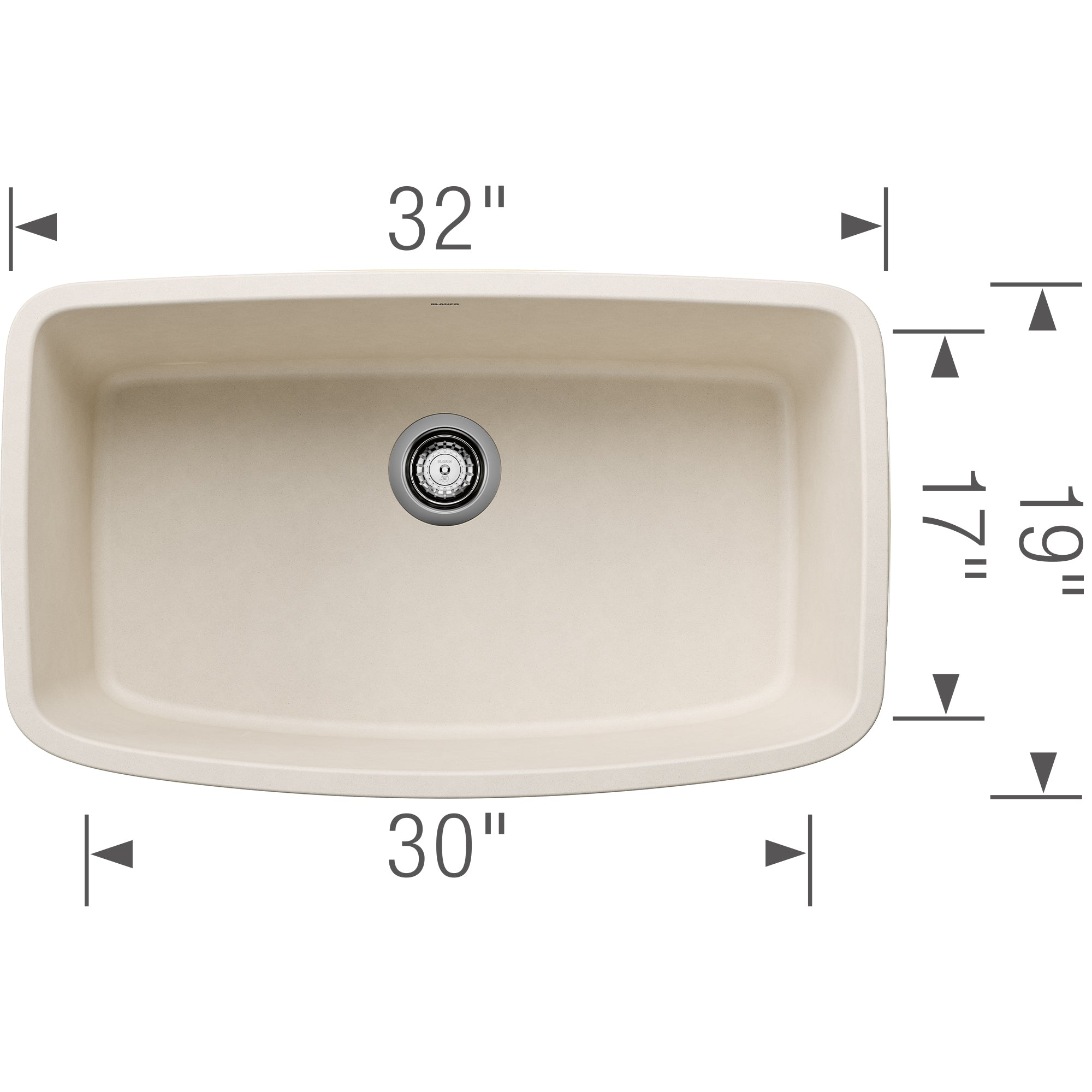 Blanco Valea 32" Undermount Silgranit Kitchen Sink, Soft White, No Faucet Hole, 443091