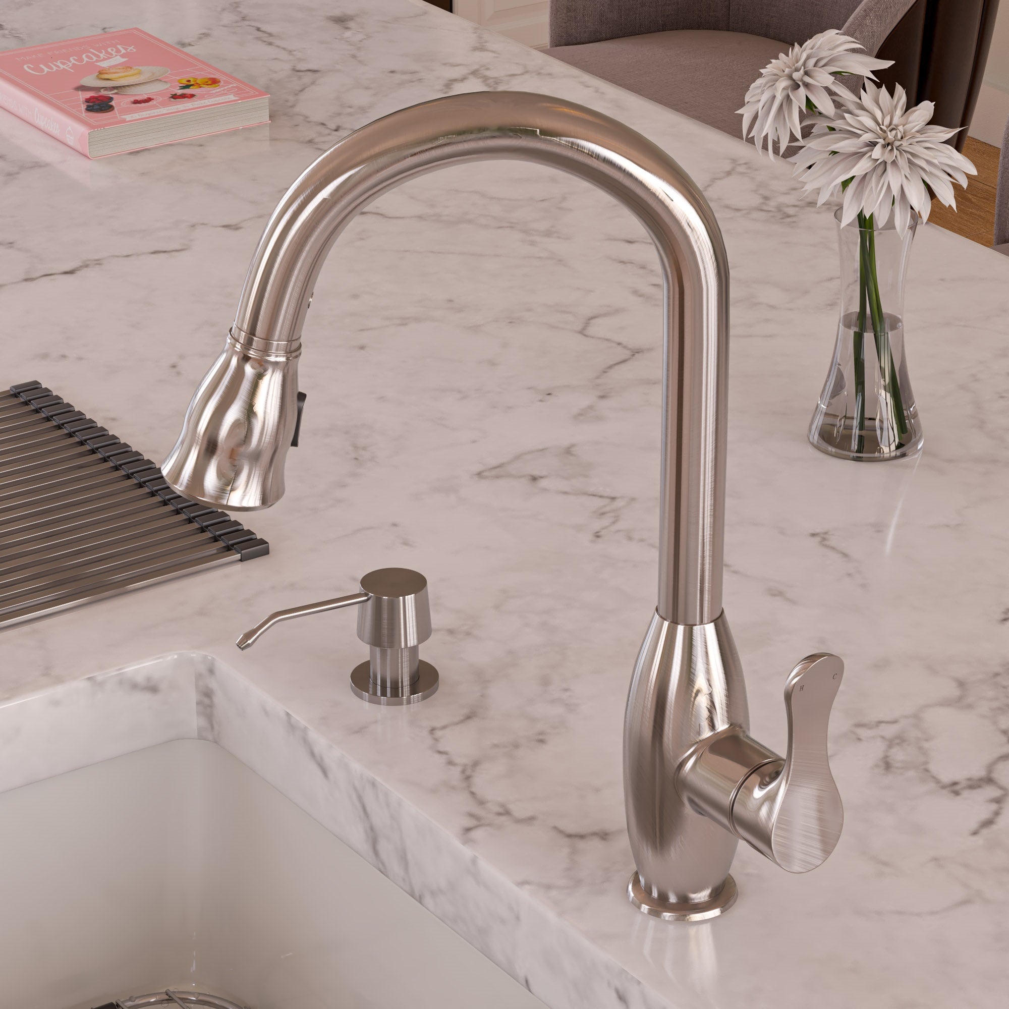 Alternate Image for ALFI brand 1.8 GPM Lever Gooseneck Spout Touch Kitchen Faucet, Gray, Pull Down, Brushed Nickel, Traditional, ABKF3783-BN