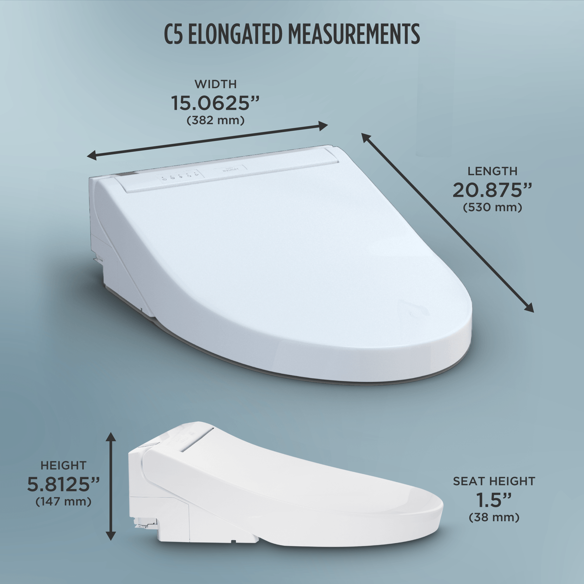 Alternate Image for TOTO WASHLET C5 Electronic Bidet Toilet Seat with PREMIST and EWATER+ Wand Cleaning, Elongated, Cotton White, Plastic, SW3084#01