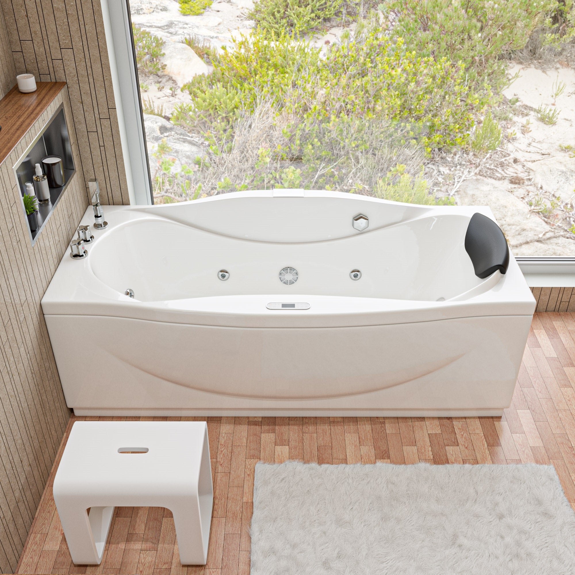 Alternate Image for Eago 71" Acrylic Corner Rectangle Bathtub with Fixtures, White, AM189ETL-L
