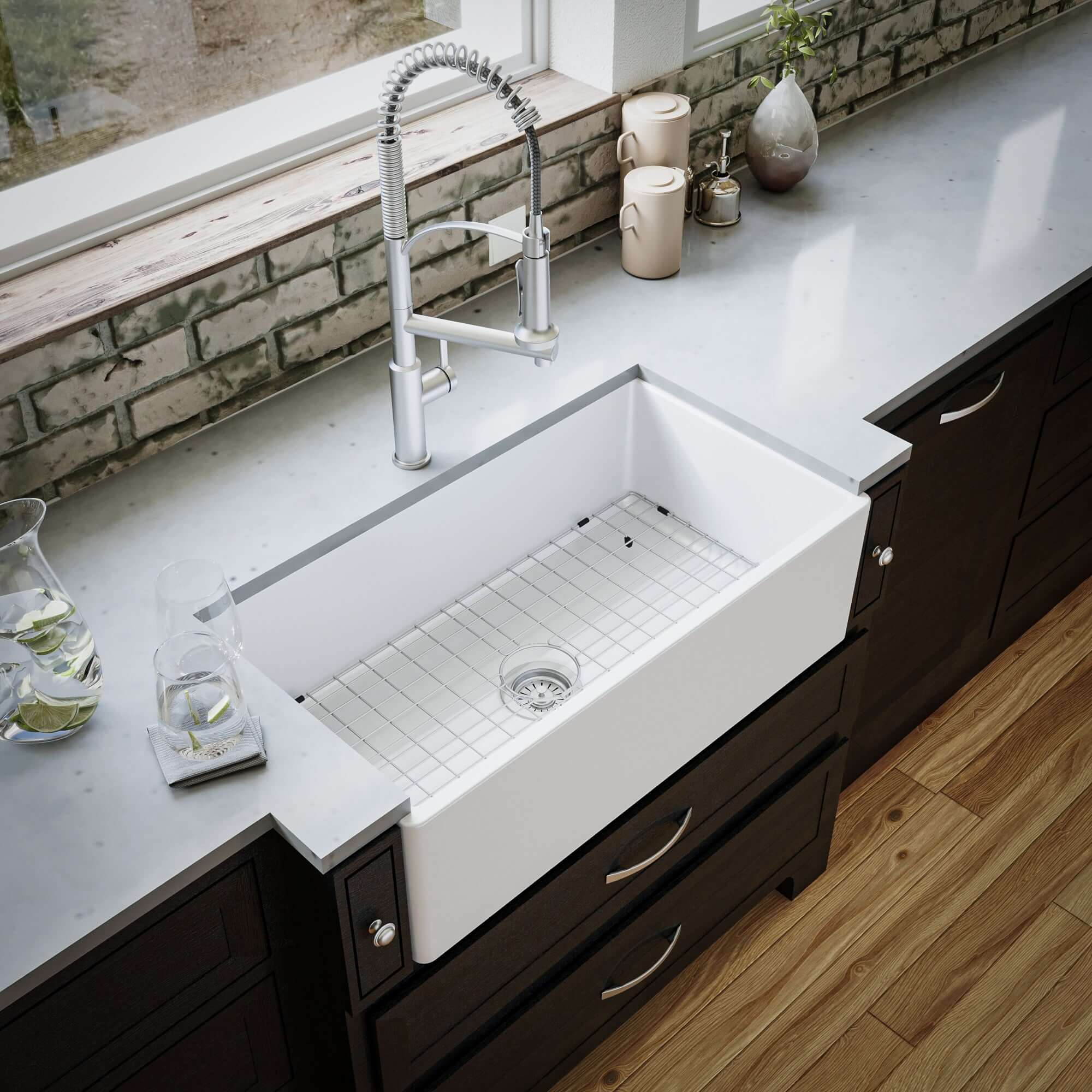 Alternate Image for Karran Fireclay 33" Fireclay Farmhouse Sink with Accessories, White, FCP33SBWH