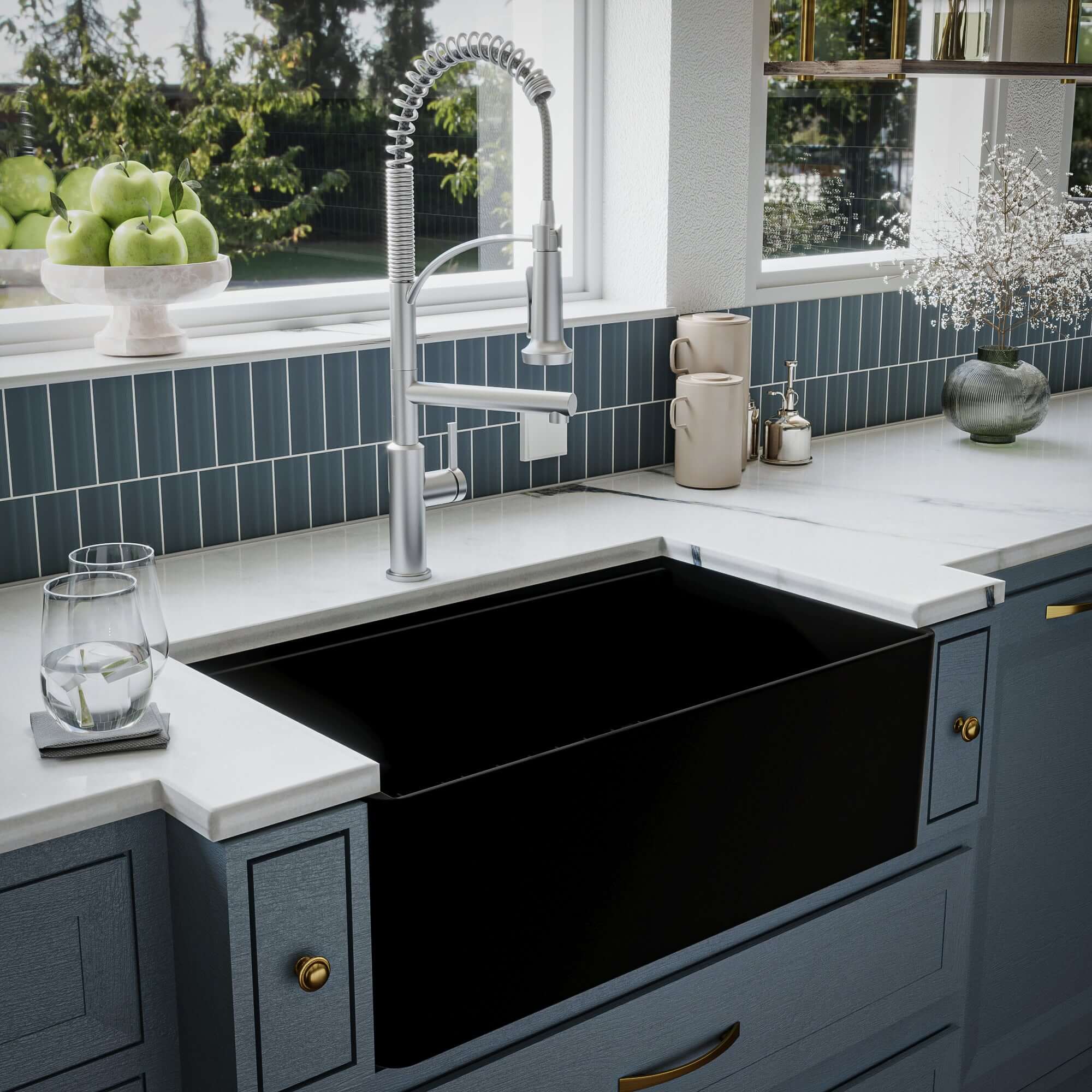 Alternate Image for Karran Fireclay 30" Fireclay Workstation Farmhouse Sink with Accessories, Matte Black, FCWSF30SBMB-PK1