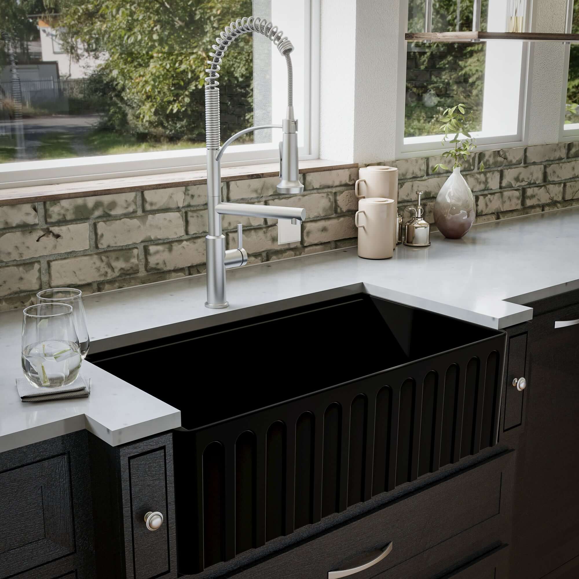 Alternate Image for Karran Fireclay 33" Fireclay Workstation Farmhouse Sink with Accessories, Matte Black, FCWSF33SBMB-PK1