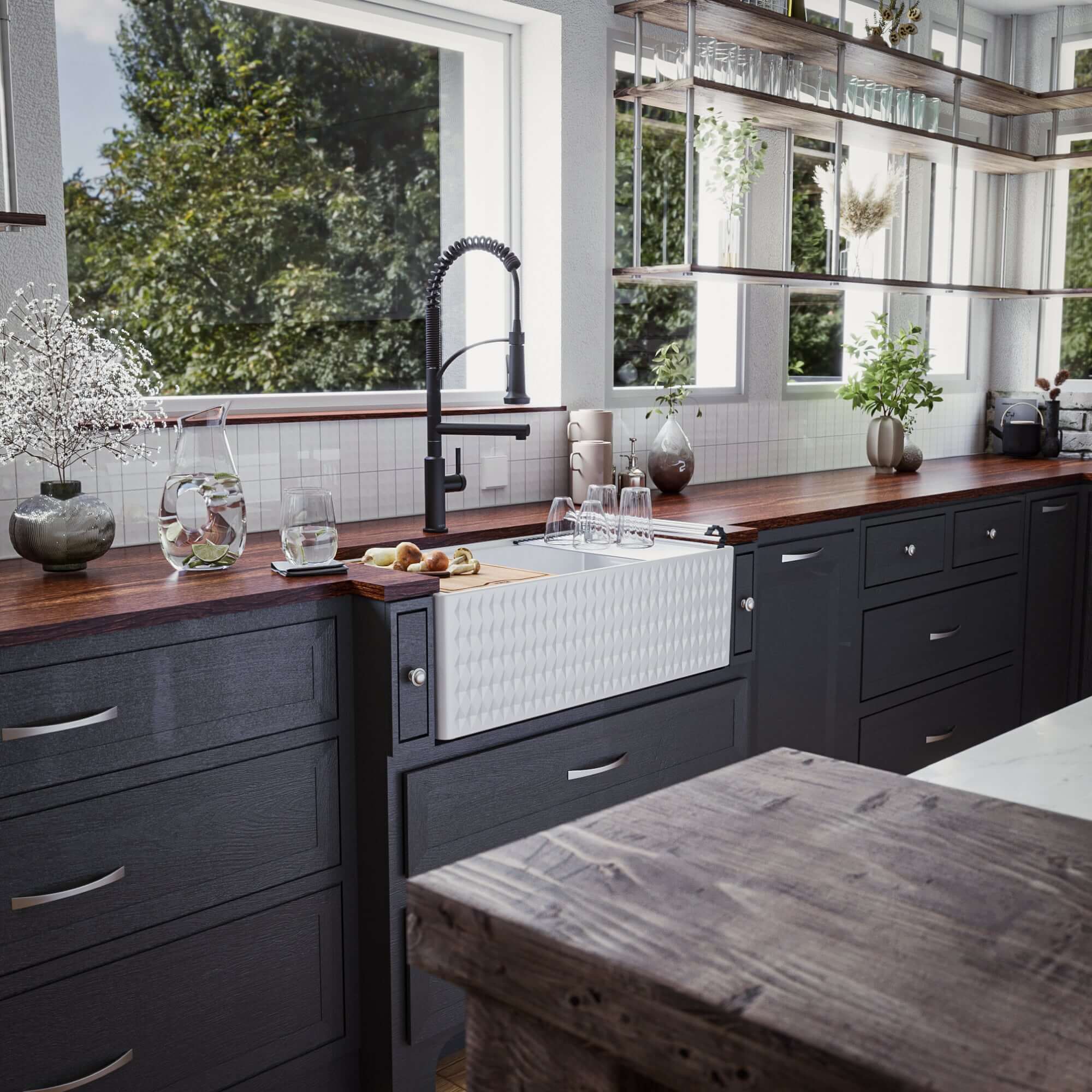 Alternate Image for Karran Fireclay 33" Fireclay Workstation Farmhouse Sink with Accessories, White, FCWSD33SBWH-PK1