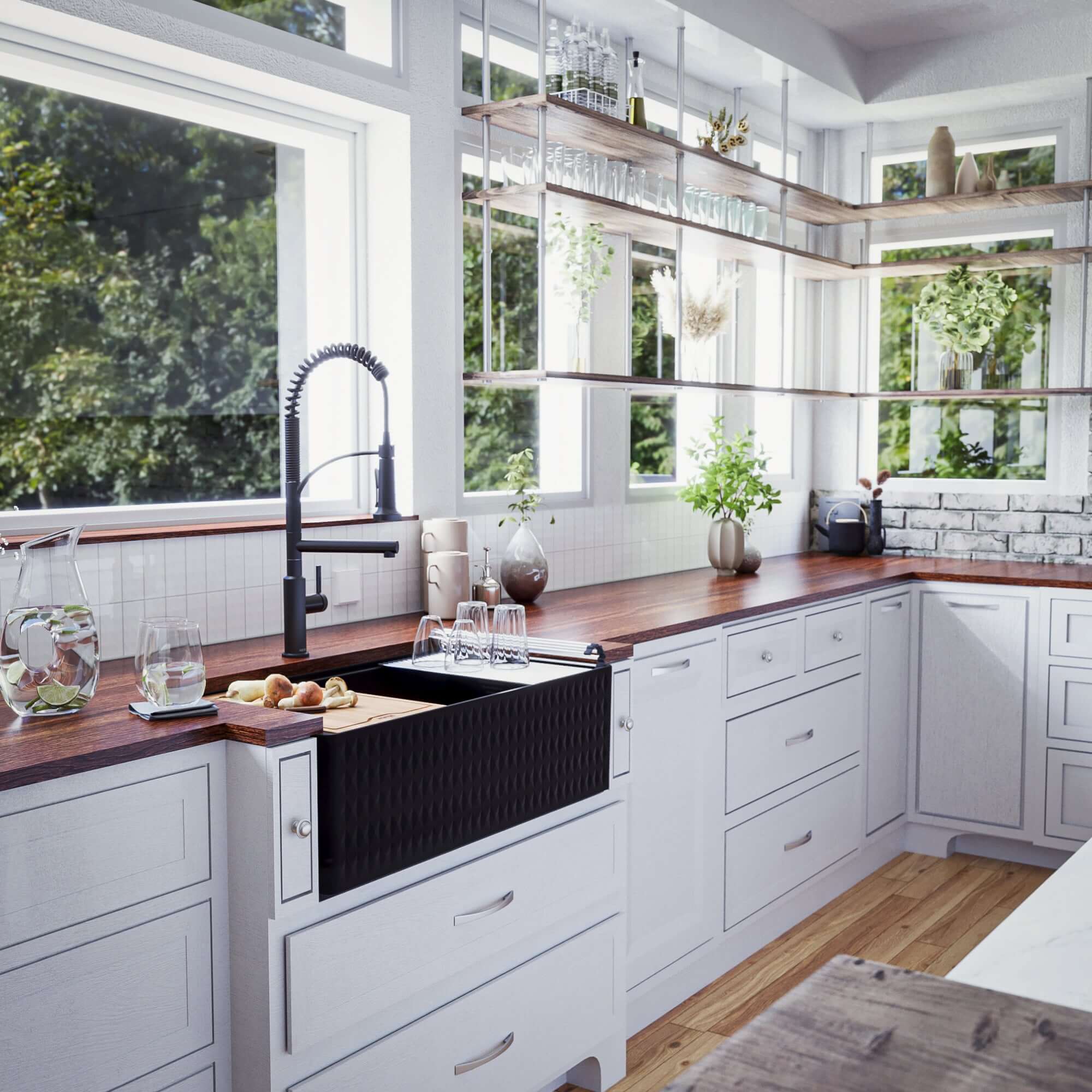 Alternate Image for Karran Fireclay 33" Fireclay Workstation Farmhouse Sink with Accessories, Matte Black, FCWSD33SBMB-PK1