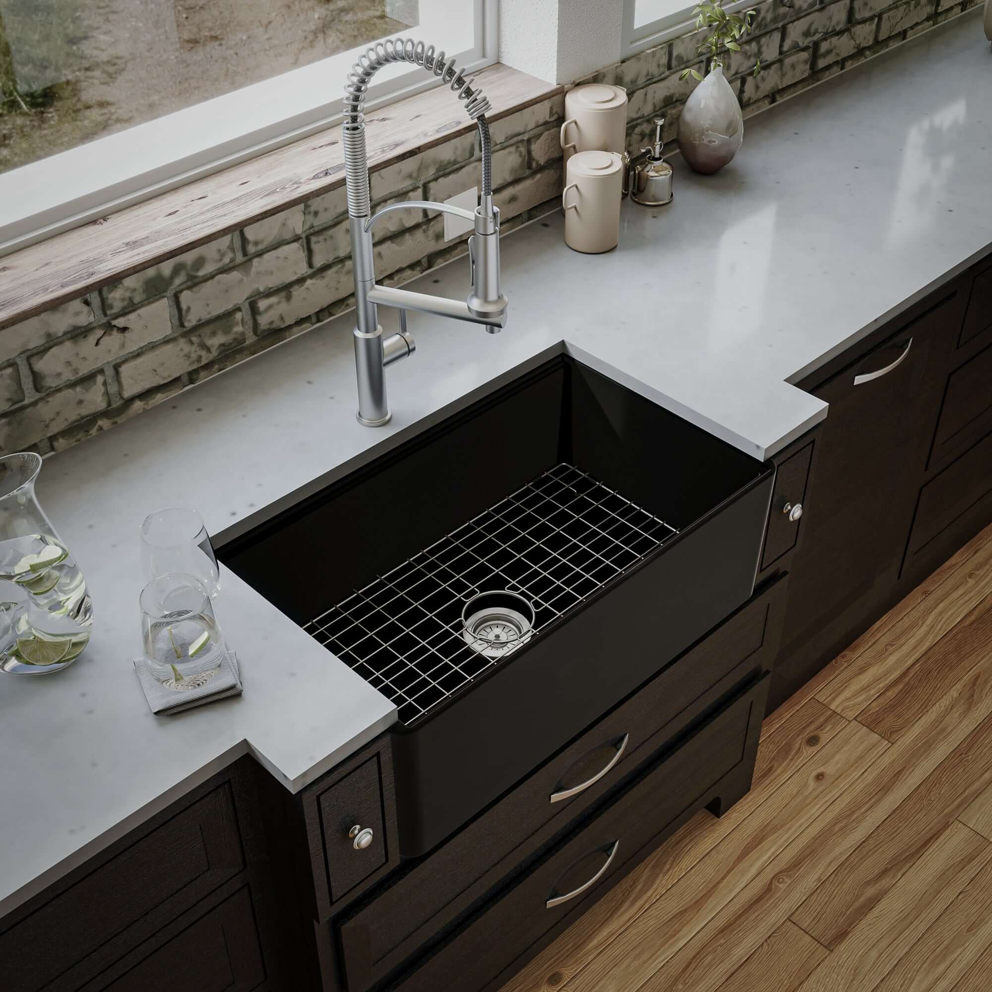 Alternate Image for Karran Fireclay 30" Fireclay Workstation Farmhouse Sink with Accessories, Matte Black, FCWSF30SBMB-PK1