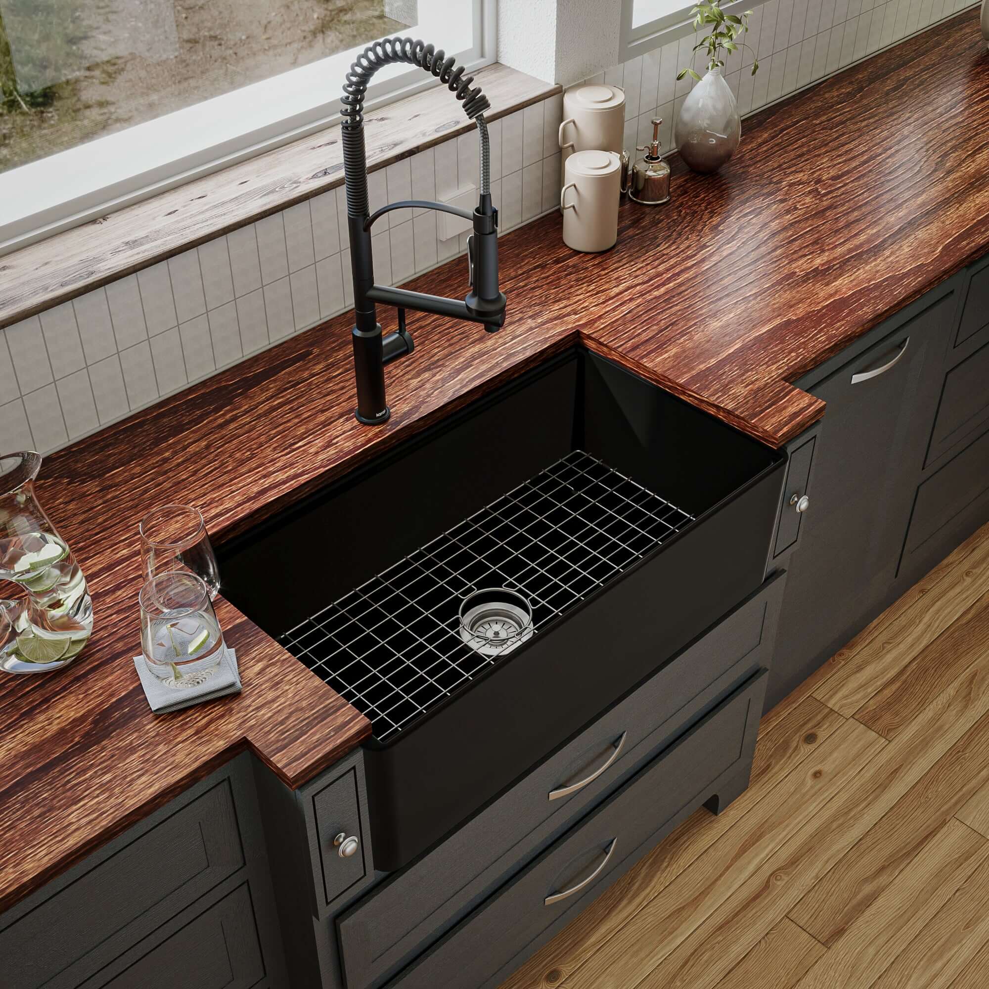Alternate Image for Karran Fireclay 33" Fireclay Workstation Farmhouse Sink with Accessories, Matte Black, FCWSF33SBMB-PK1