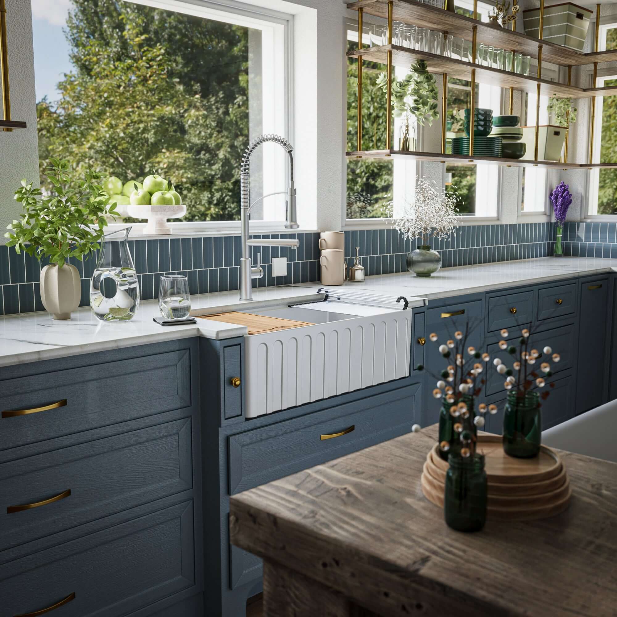 Alternate Image for Karran Fireclay 33" Fireclay Workstation Farmhouse Sink with Accessories, White, FCWSF33SBWH-PK1