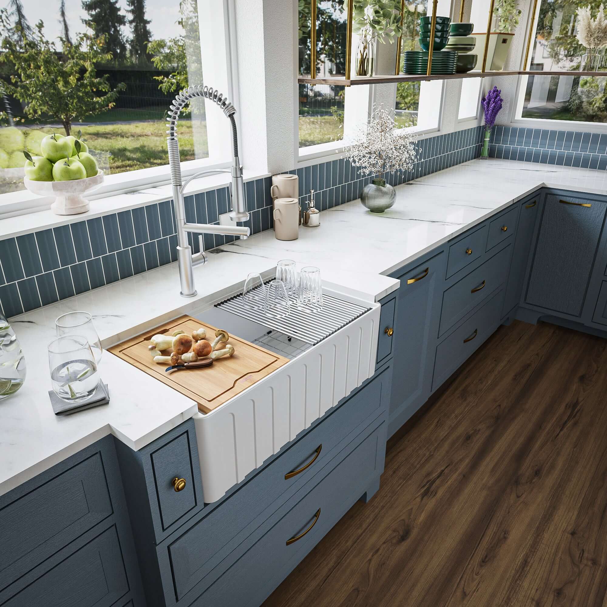 Alternate Image for Karran Fireclay 30" Fireclay Workstation Farmhouse Sink with Accessories, White, FCWSF30SBWH-PK1