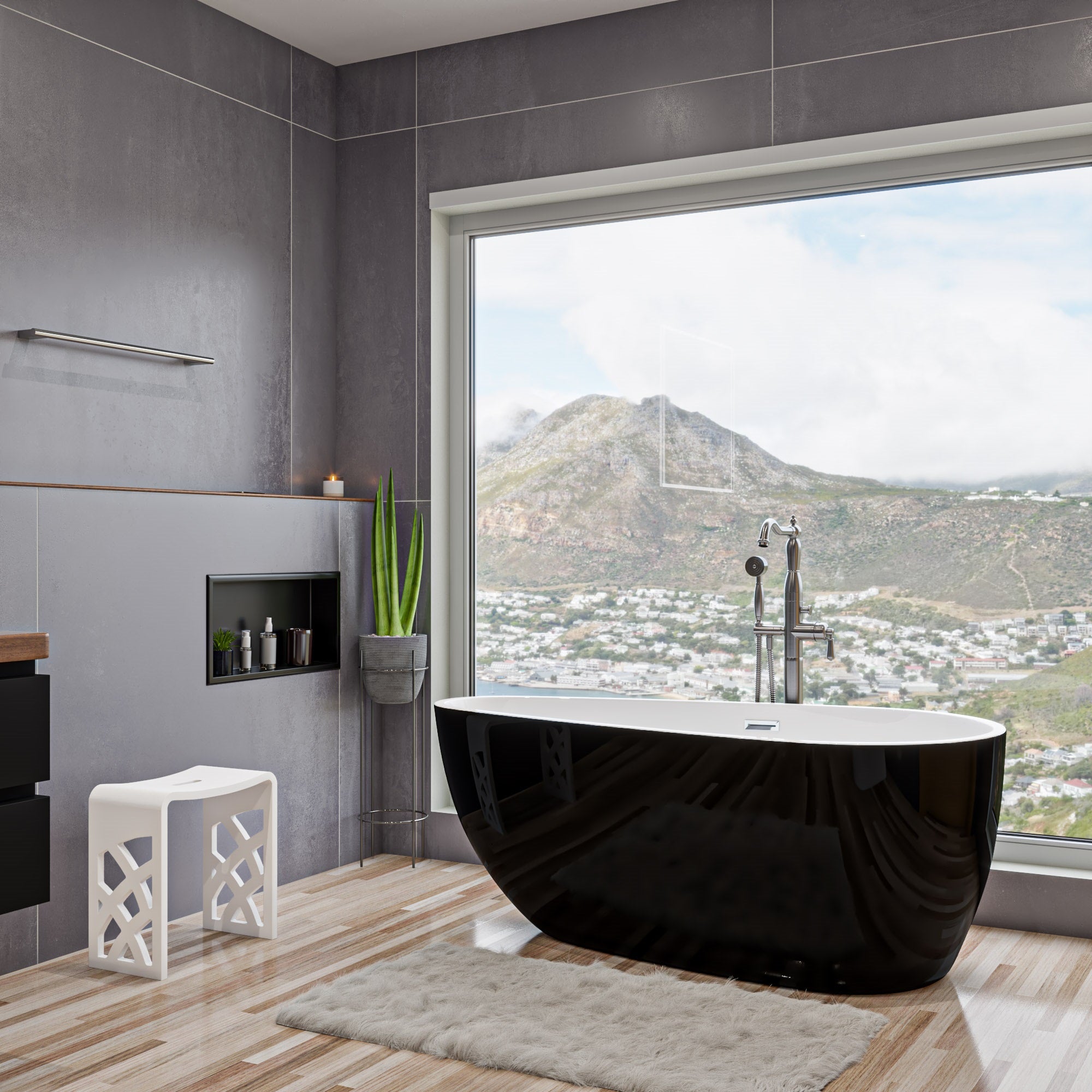 Alternate Image for ALFI brand 59" Acrylic Free Standing Oval Soaking Bathtub, Black, AB8862