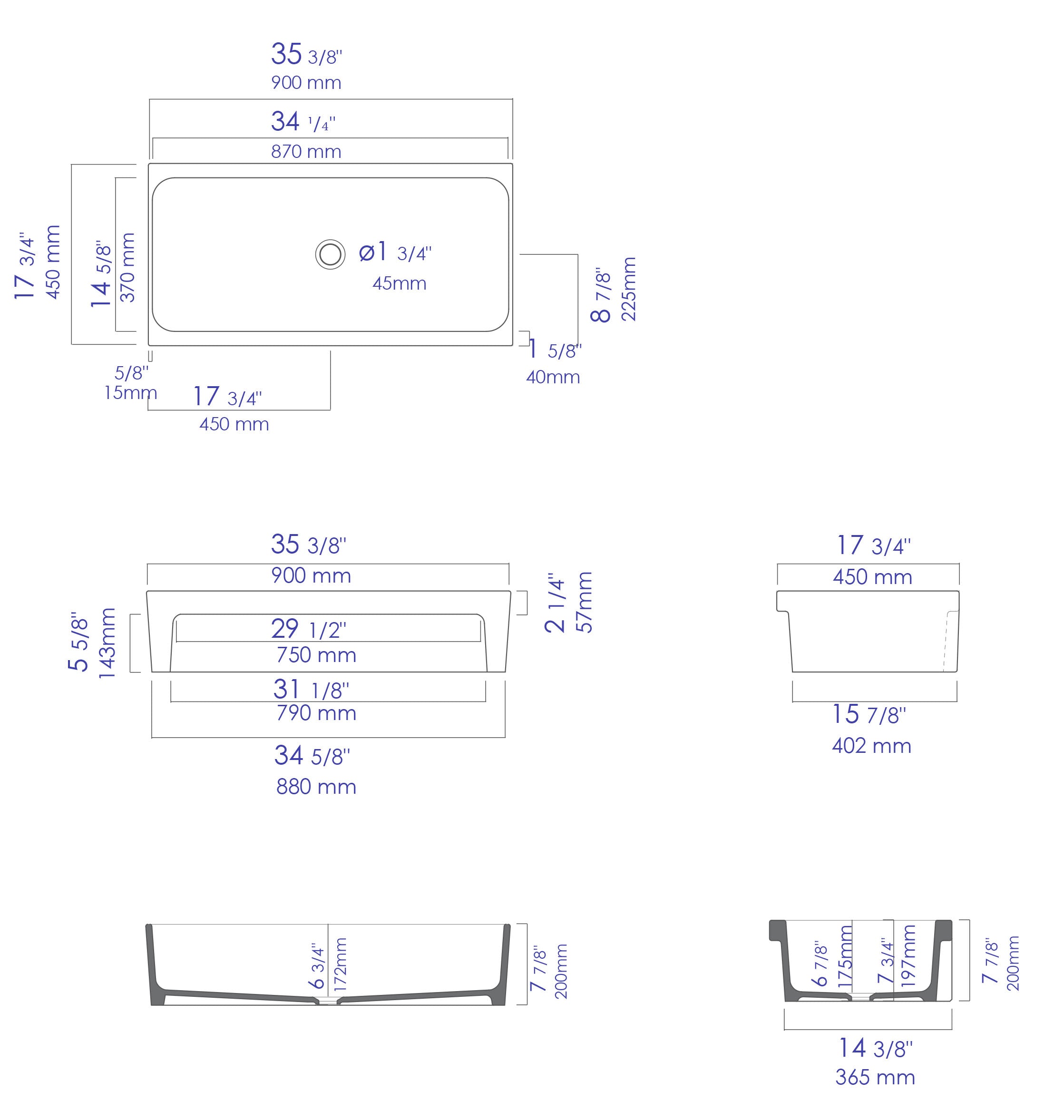 Alternate Image for ALFI 36" White Above Mount Fireclay Bath Trough Sink, AB36TR