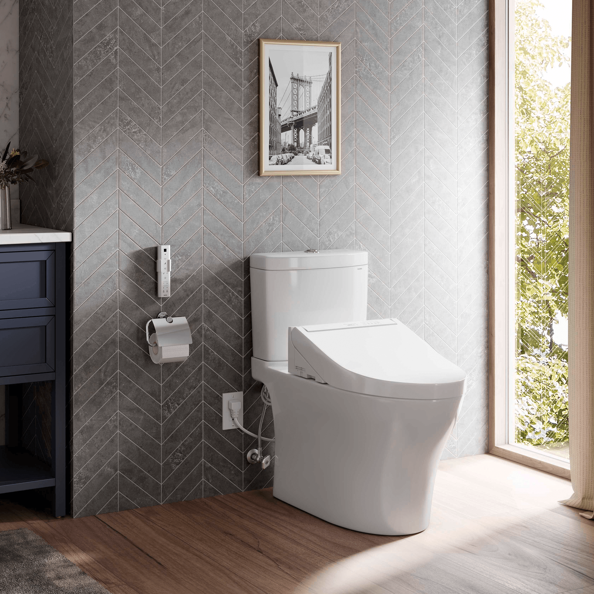 Alternate Image for TOTOWASHLET+ Aquia IV Two-Piece Elongated Dual Flush 1.28 and 0.9 GPF Toilet and WASHLET C5 Bidet Seat, Cotton White, Vitreous China|Plastic, MW4463084CEMGN#01