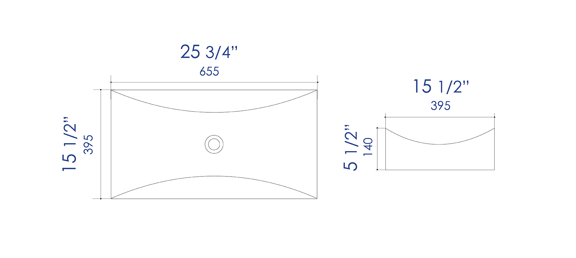 ALFI brand 25.75" x 15.5" Rectangle Above Mount Porcelain Bathroom Sink, White, No Faucet Hole, ABC904