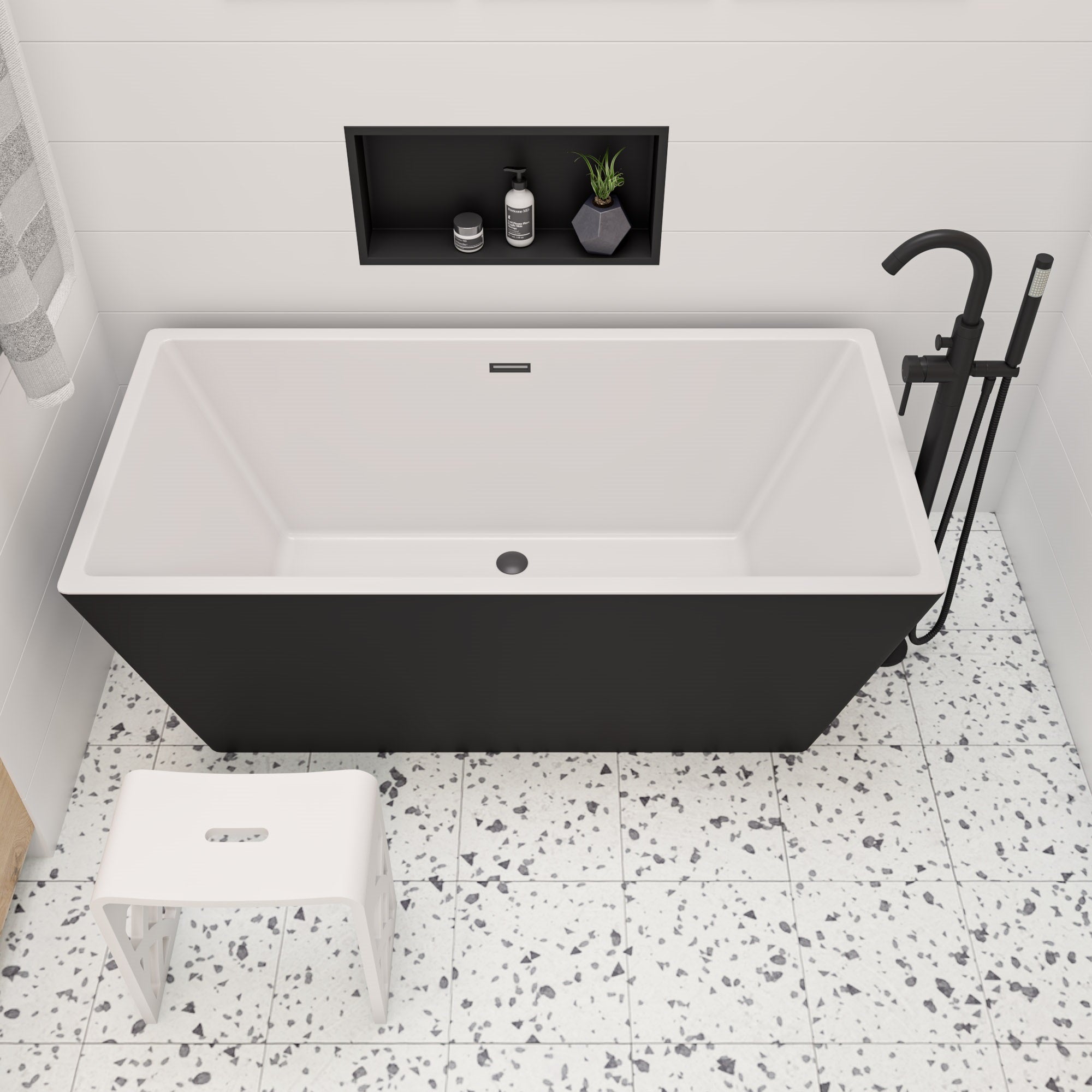 Alternate Image for ALFI brand ABST88 Designer White Matte Solid Surface Resin Bathroom / Shower Stool