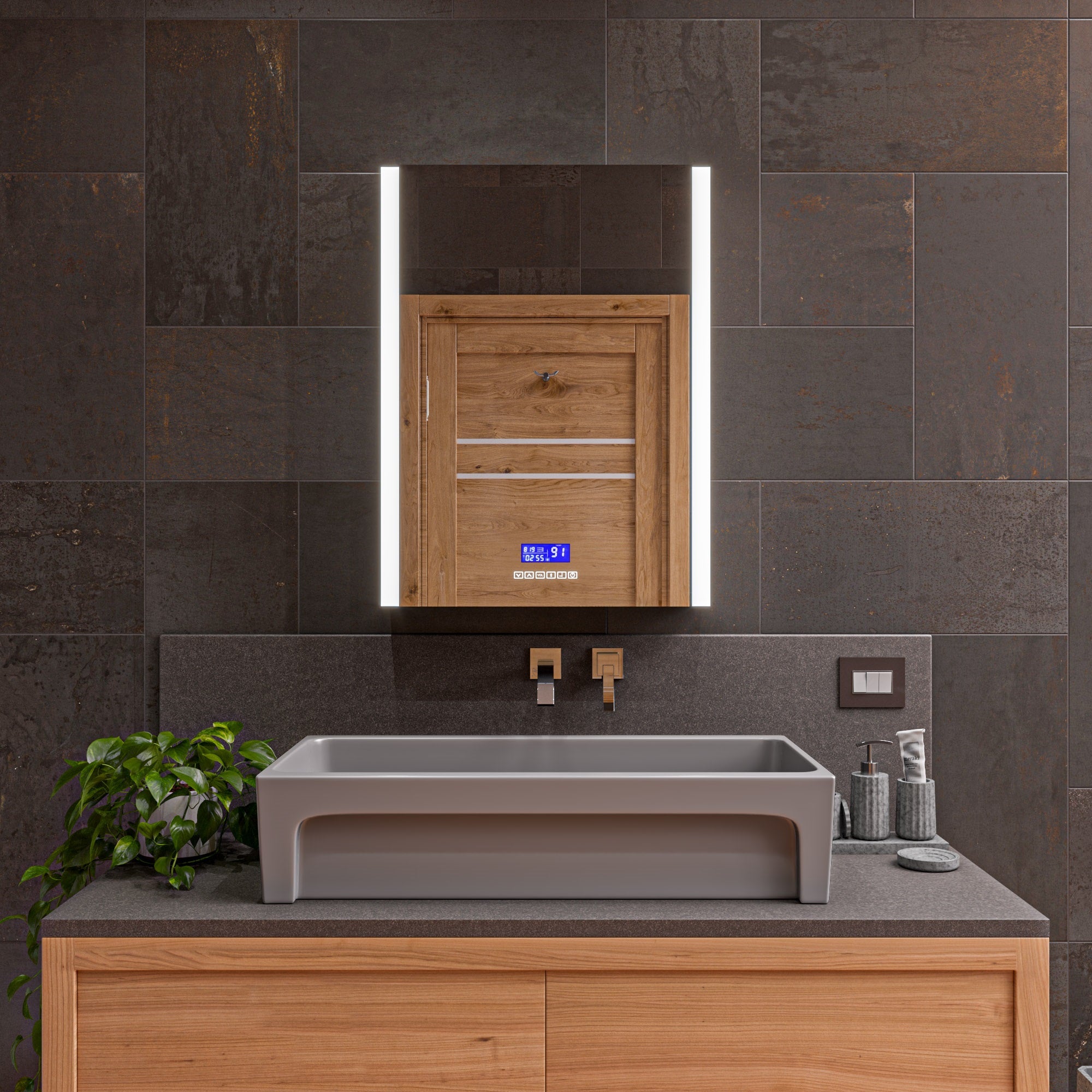 Alternate Image for ALFI brand 35.5" x 17.75" Rectangle Above Mount or Semi Recessed Fireclay Bathroom Sink, Gray Matte, No Faucet Hole, AB36TRGM