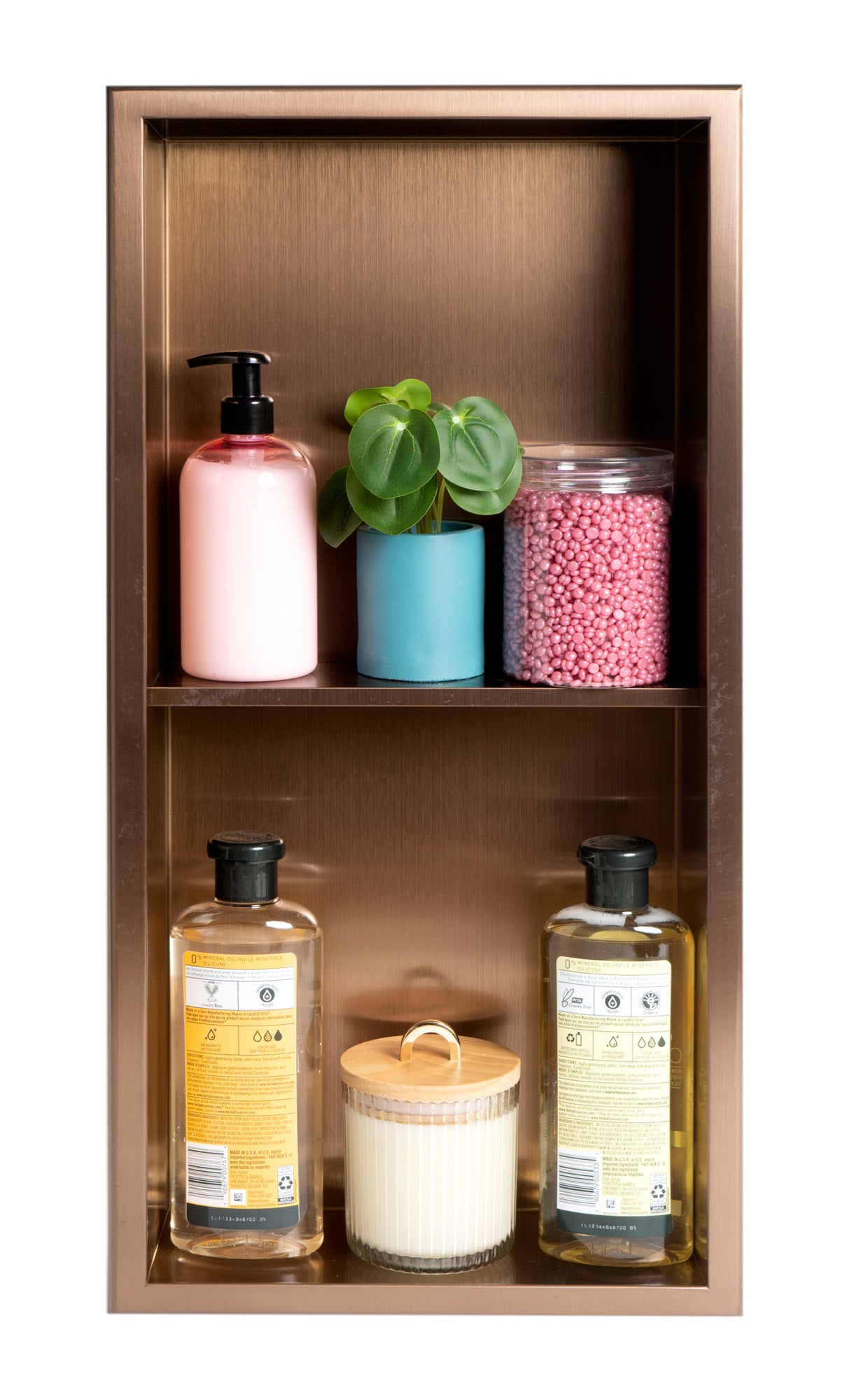 Alternate Image for ALFI brand ABNP1224-BC 12" x 24" Brushed Copper PVD Stainless Steel Vertical Double Shelf Shower Niche, 20 Gauge