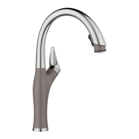 Blanco Artona Pull-Down Dual-Spray Kitchen Faucet, PVD Steel/Volcano Gray, 1.5 GPM, Brass, 443039