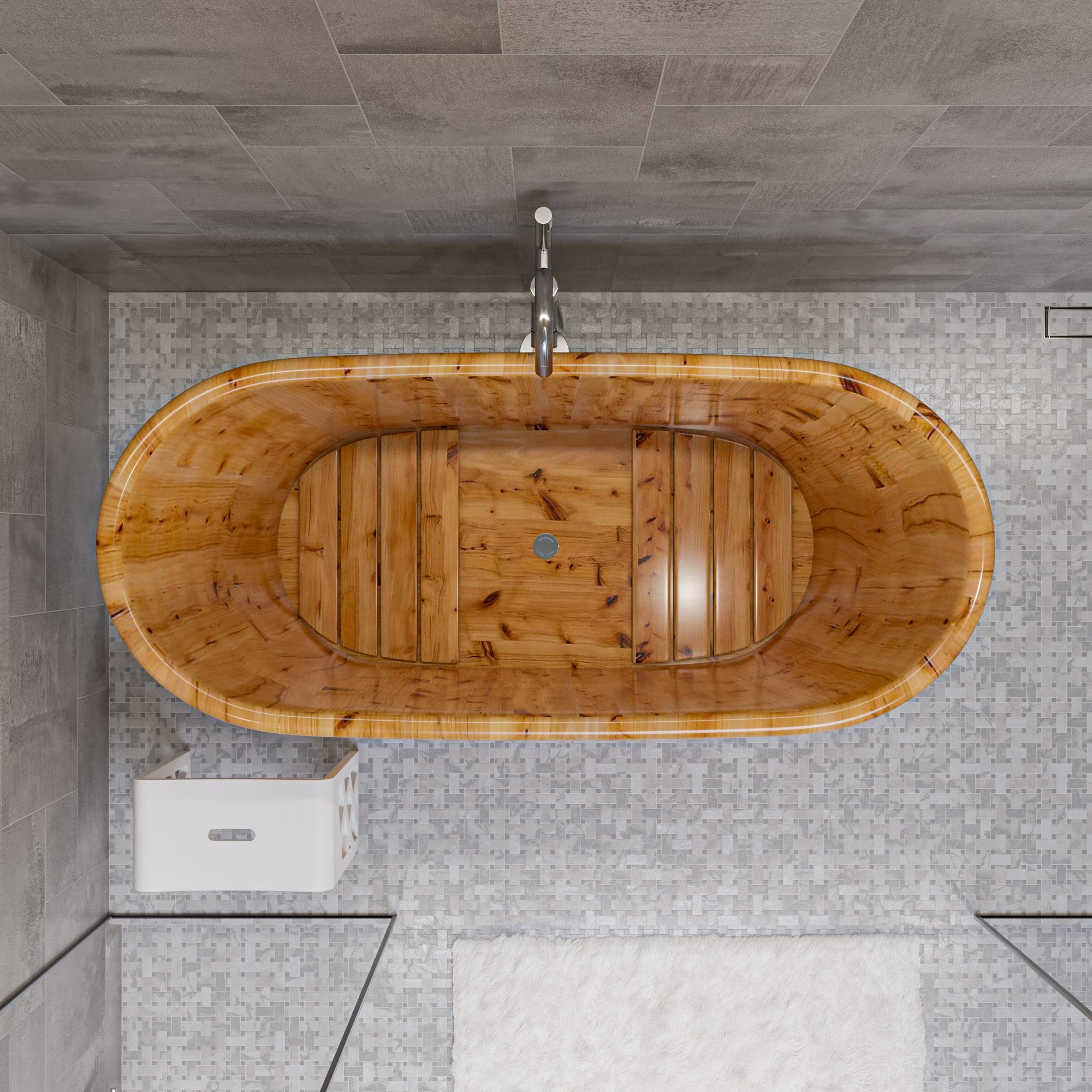 Alternate Image for ALFI brand 63" Cedar Wood Free Standing Oval Bathtub, Natural Wood, AB1105