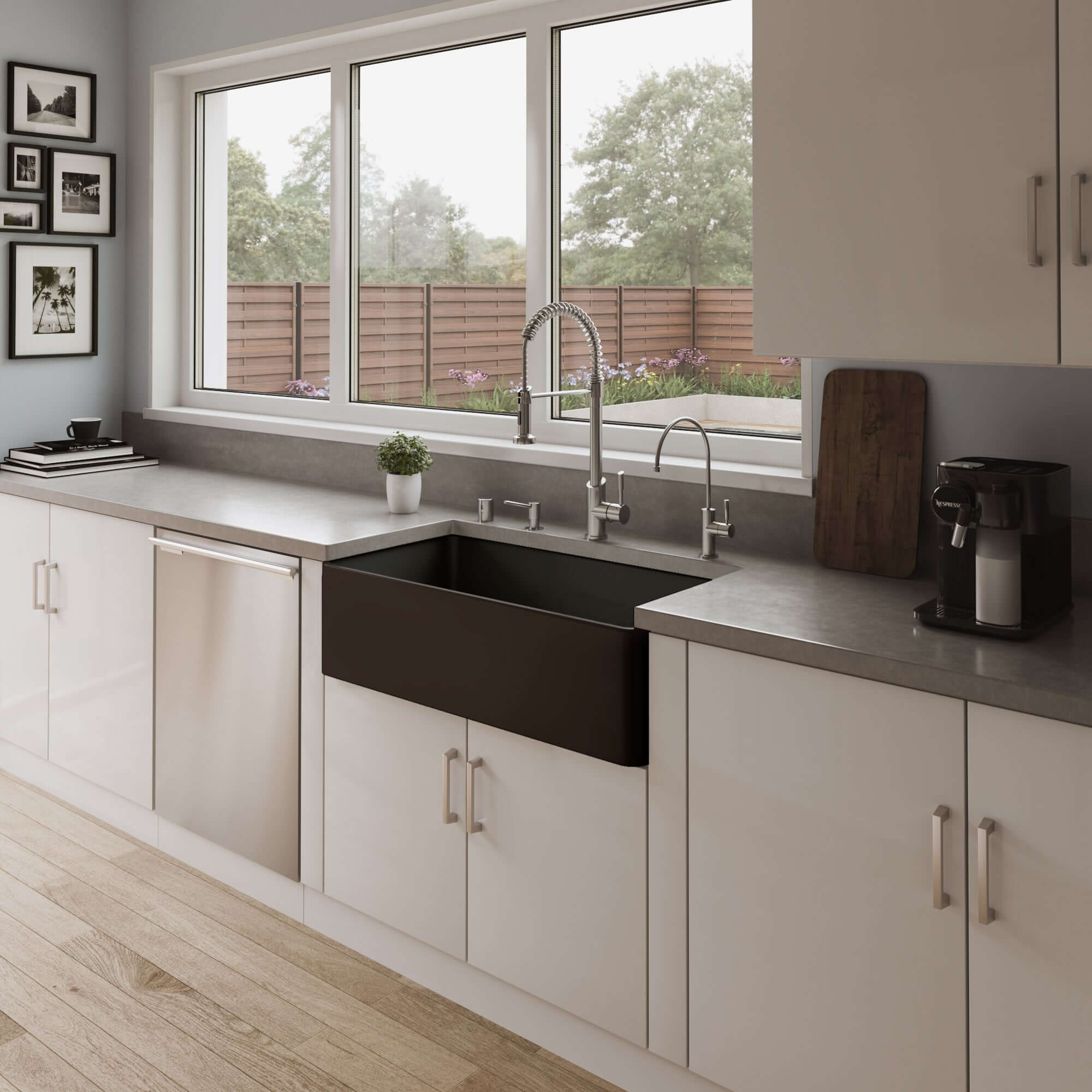 Alternate Image for ALFI brand 36" Fireclay Farmhouse Sink, Black Matte, No Faucet Hole, ABF3618-BM