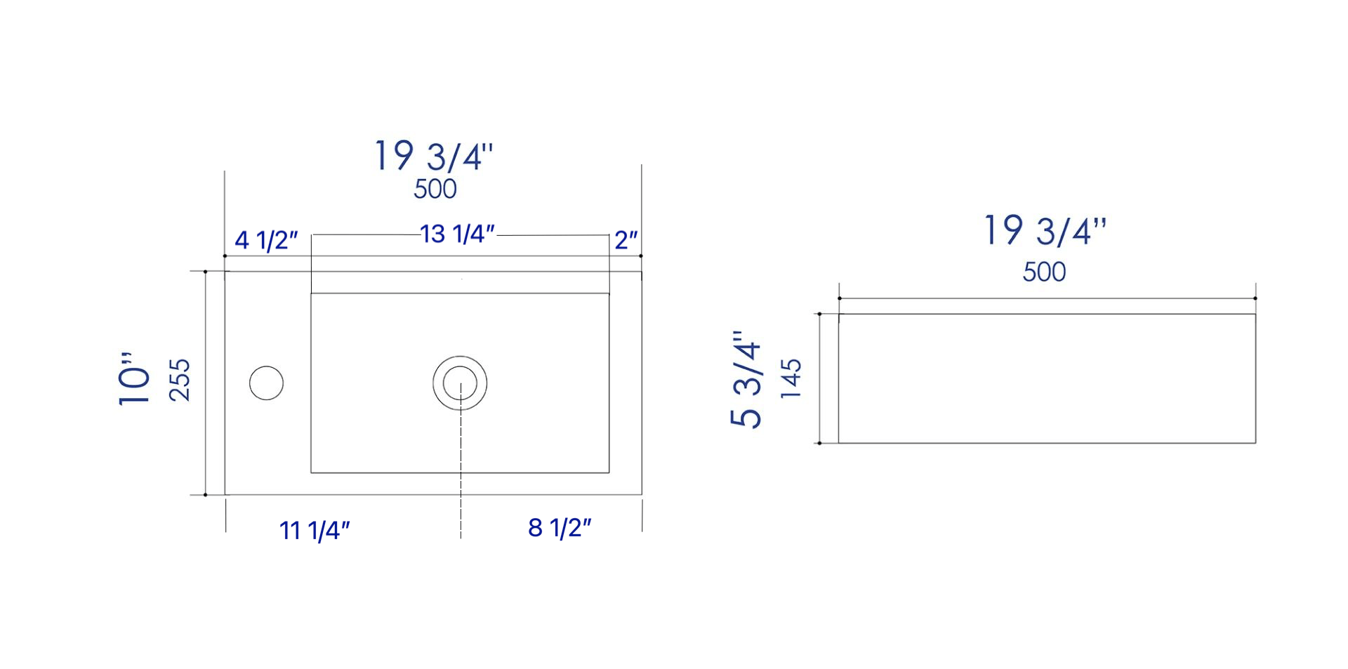 Alternate Image for ALFI brand 19.75" x 10" Rectangle Wall Mount Porcelain Bathroom Sink, White, 1 Faucet Hole, ABC116
