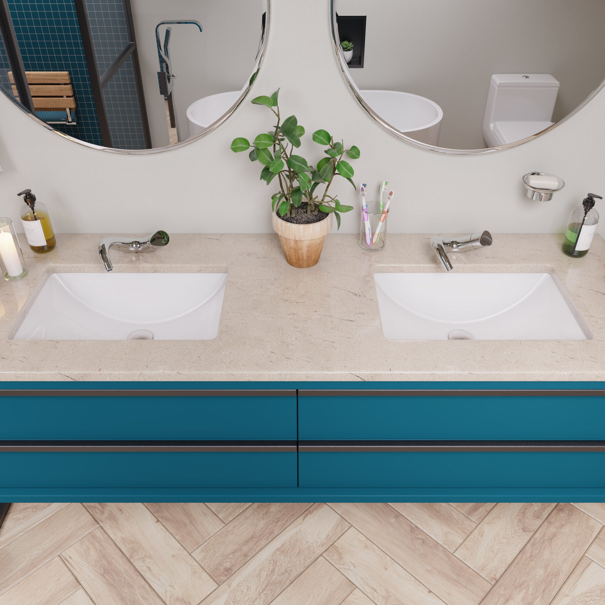 Alternate Image for Eago 22" x 15" Rectangle Under Mount Porcelain Bathroom Sink, White, No Faucet Hole, BC227