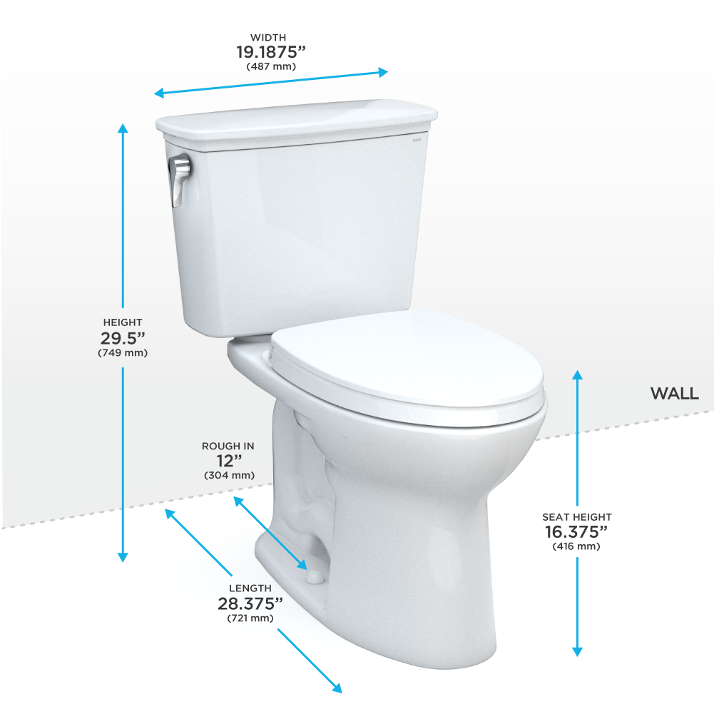 Alternate Image for TOTO Drake Transitional Two-Piece Elongated 1.28 GPF TORNADO FLUSH Toilet with CEFIONTECT and SoftClose Seat, WASHLET+ Ready, Cotton White, Vitreous China, MS786124CEG#01