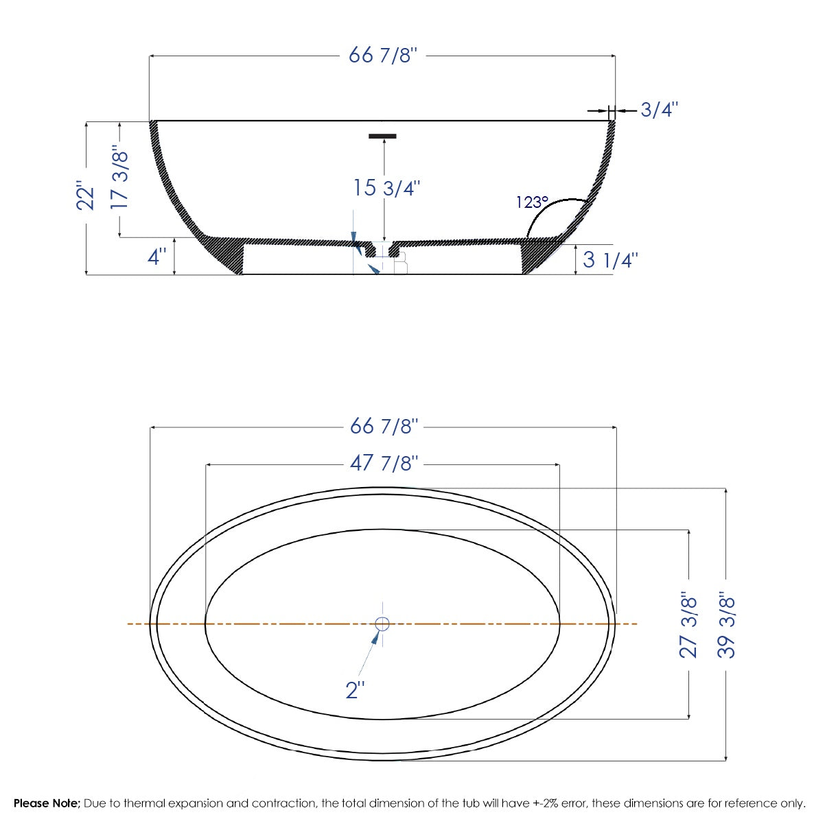 ALFI brand 67" Solid Surface Smooth Resin Free Standing Oval Soaking Bathtub, White Matte, AB9941