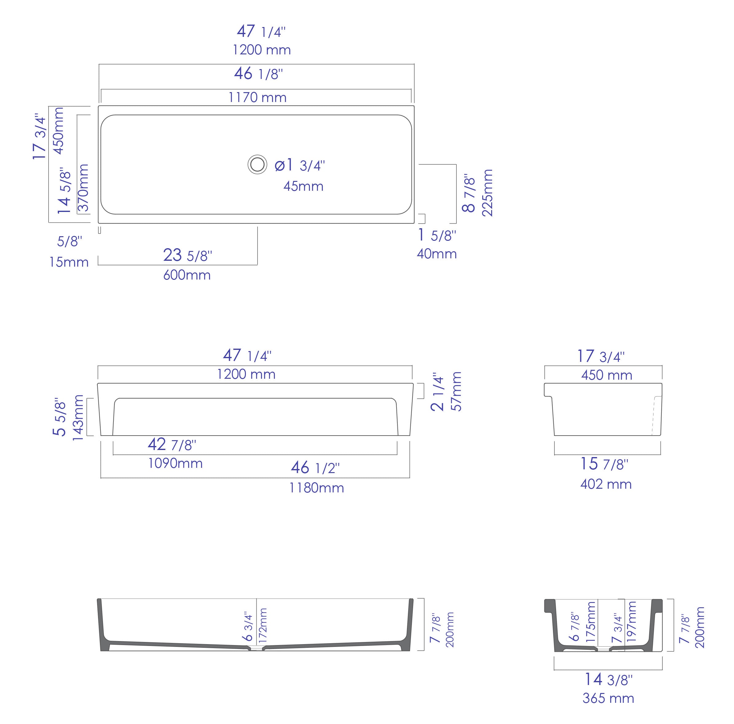 Alternate Image for ALFI 48" White Above Mount Fireclay Bath Trough Sink, AB48TR