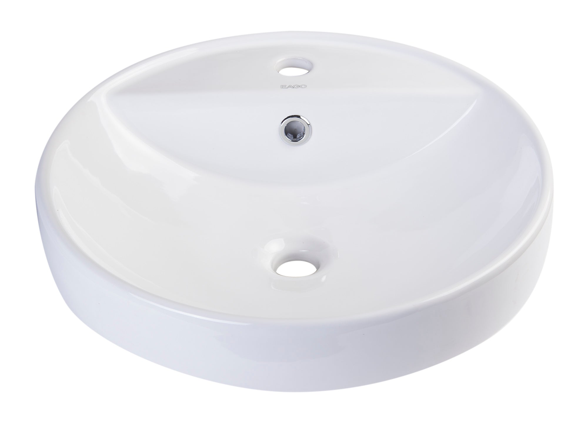 Alternate Image for Eago 18.5" x 18.5" Round Above Mount Porcelain Bathroom Sink, White, 1 Faucet Hole, BA141