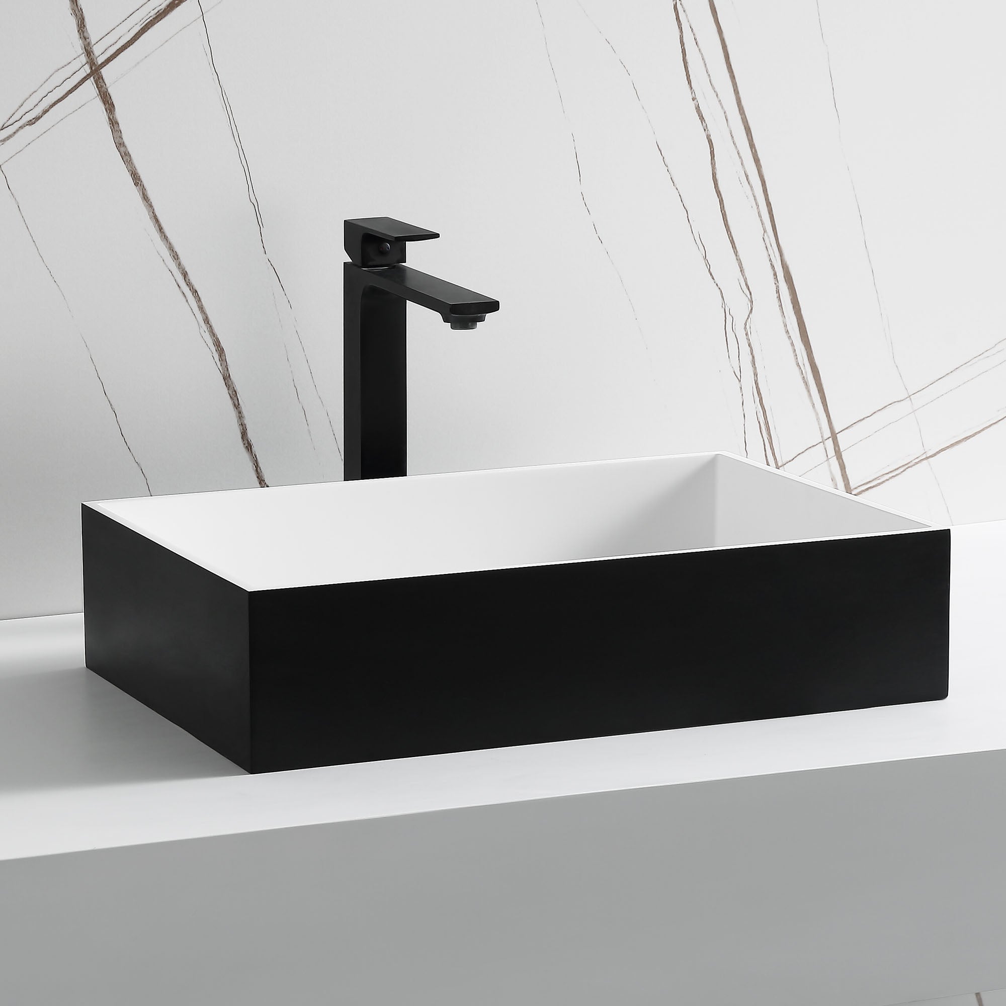 Alternate Image for ALFI brand 20" x 13.5" Rectangle Above Mount Resin Bathroom Sink, Black & White, No Faucet Hole, ABRS2014BM
