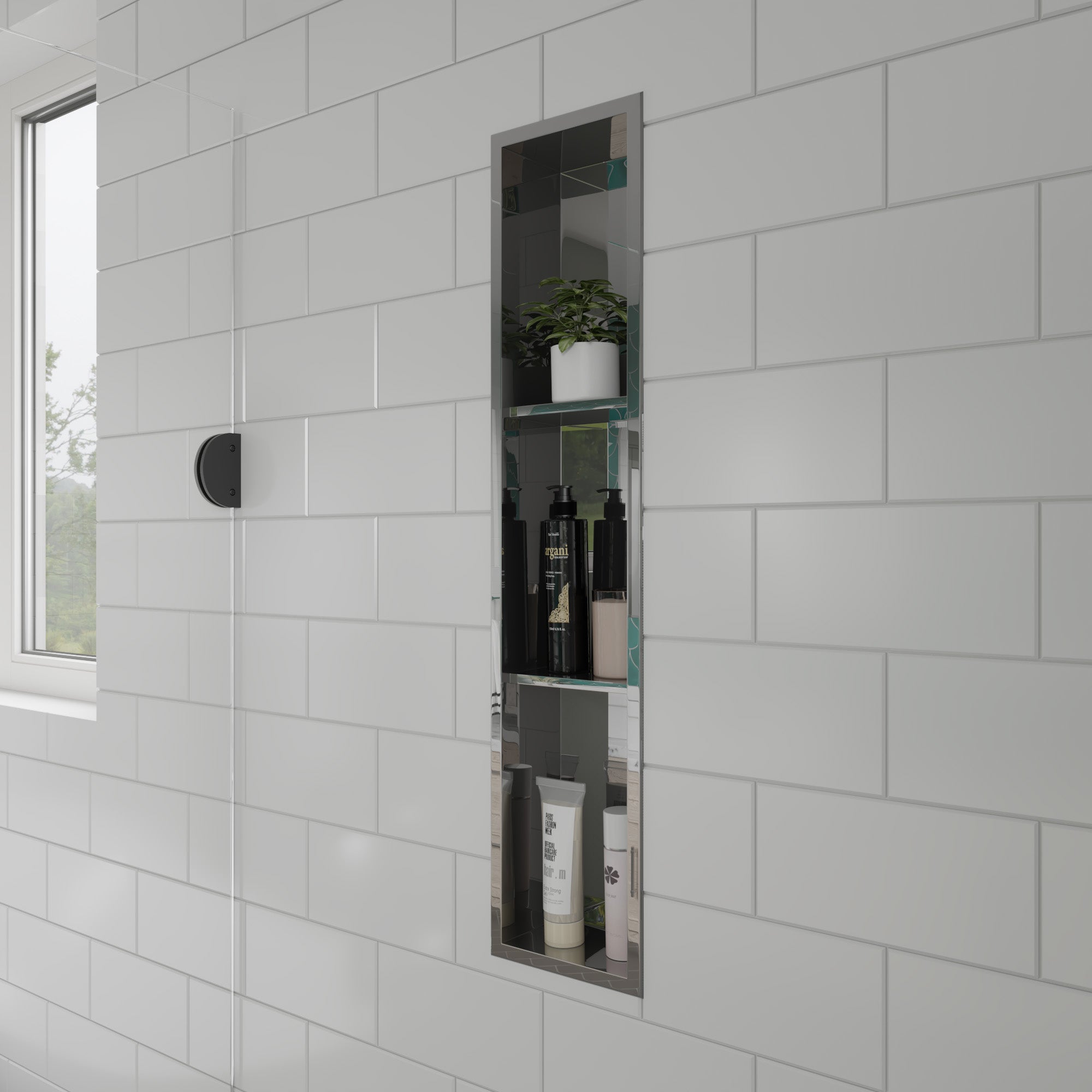 ALFI brand ABN0836-PSS 8 x 36 Polished Stainless Steel Vertical Triple Shelf Bath Shower Niche, 20 Gauge