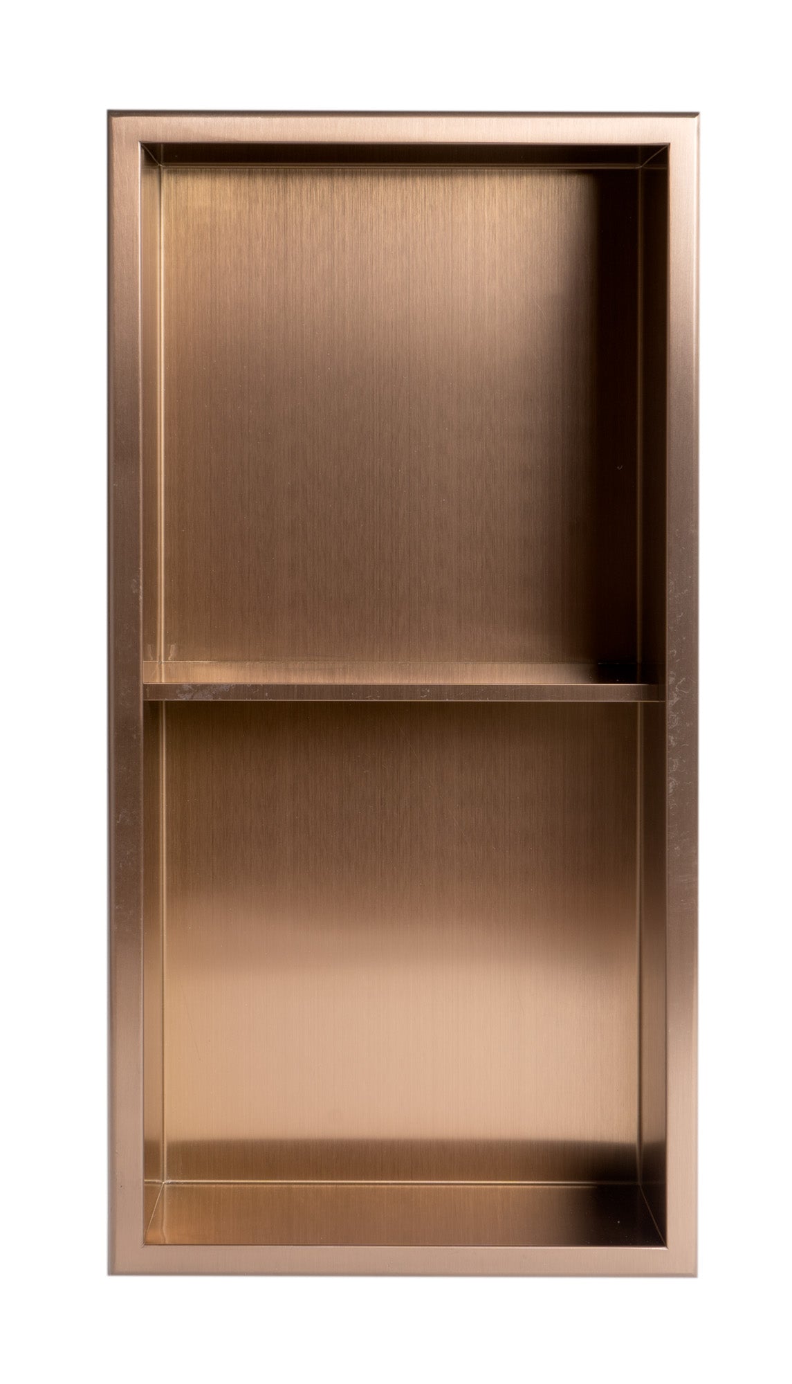 Alternate Image for ALFI brand ABNP1224-BC 12" x 24" Brushed Copper PVD Stainless Steel Vertical Double Shelf Shower Niche, 20 Gauge