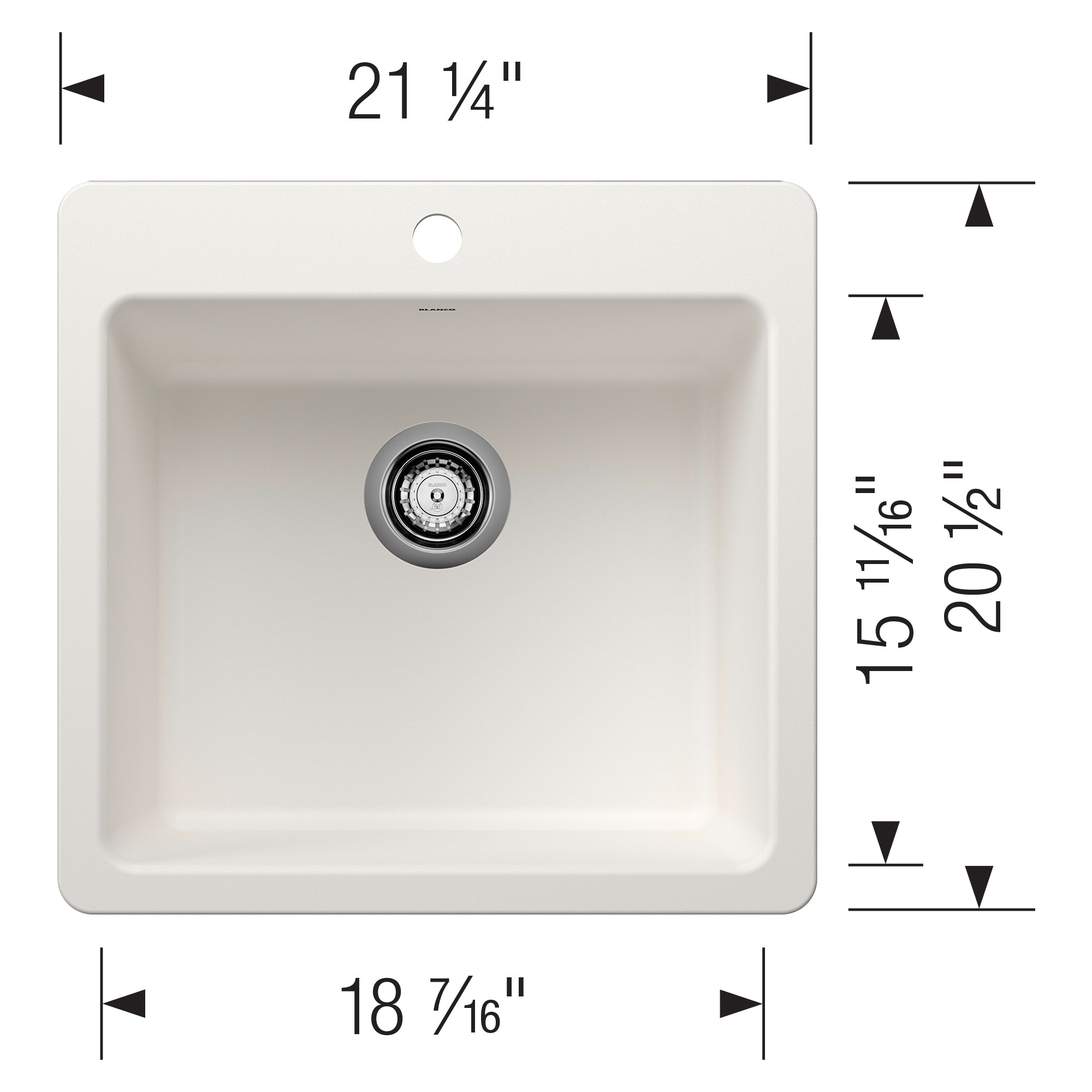 Blanco Liven 21" Dual Mount Silgranit Kitchen Sink, White, 1 Faucet Hole, 443229