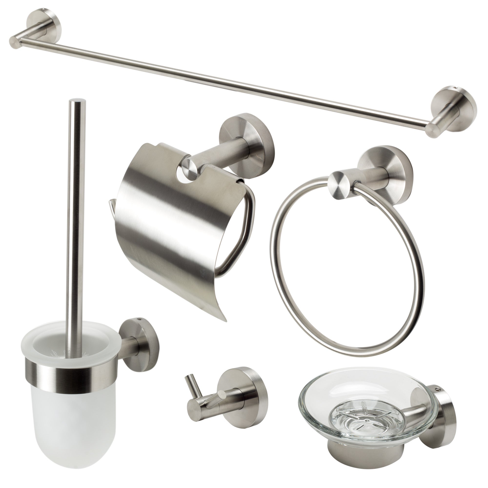 ALFI brand Brass, AB9513-BN Brushed Nickel 6 Piece Matching Bathroom Accessory Set