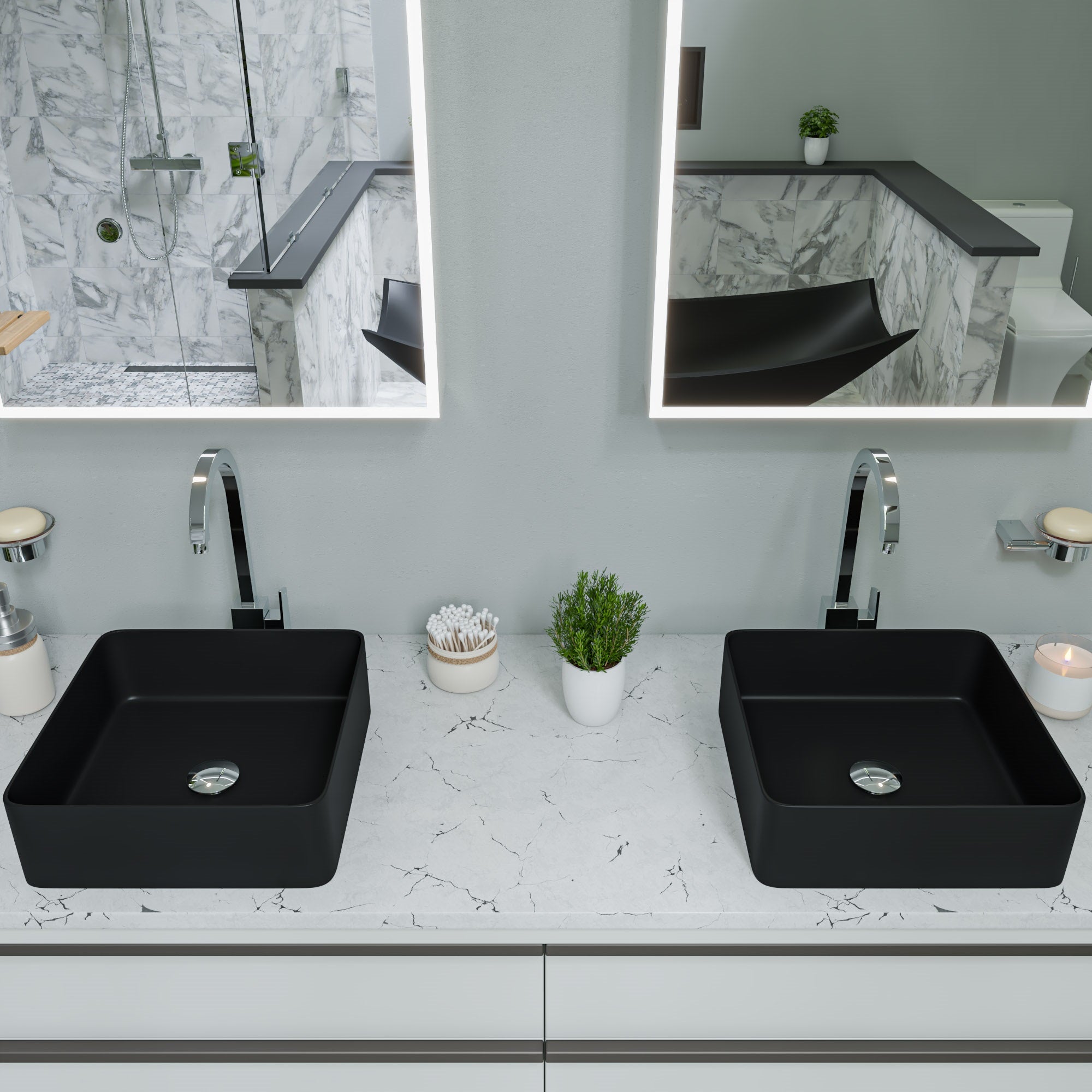 Alternate Image for ALFI brand 15.13" x 15.13" Square Above Mount Porcelain Bathroom Sink, Black Matte, No Faucet Hole, ABC903-BM