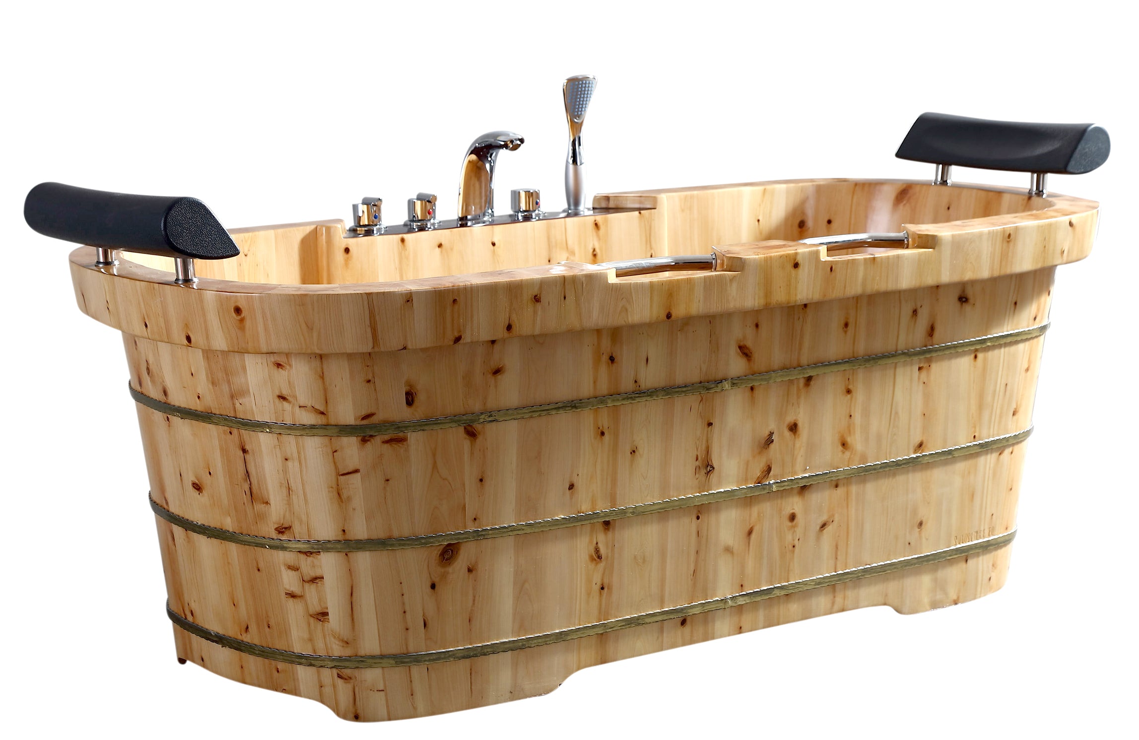 Main Image of ALFI brand 65" Cedar Wood Free Standing Oval Bathtub with Fixtures & Headrests, Natural Wood, AB1130