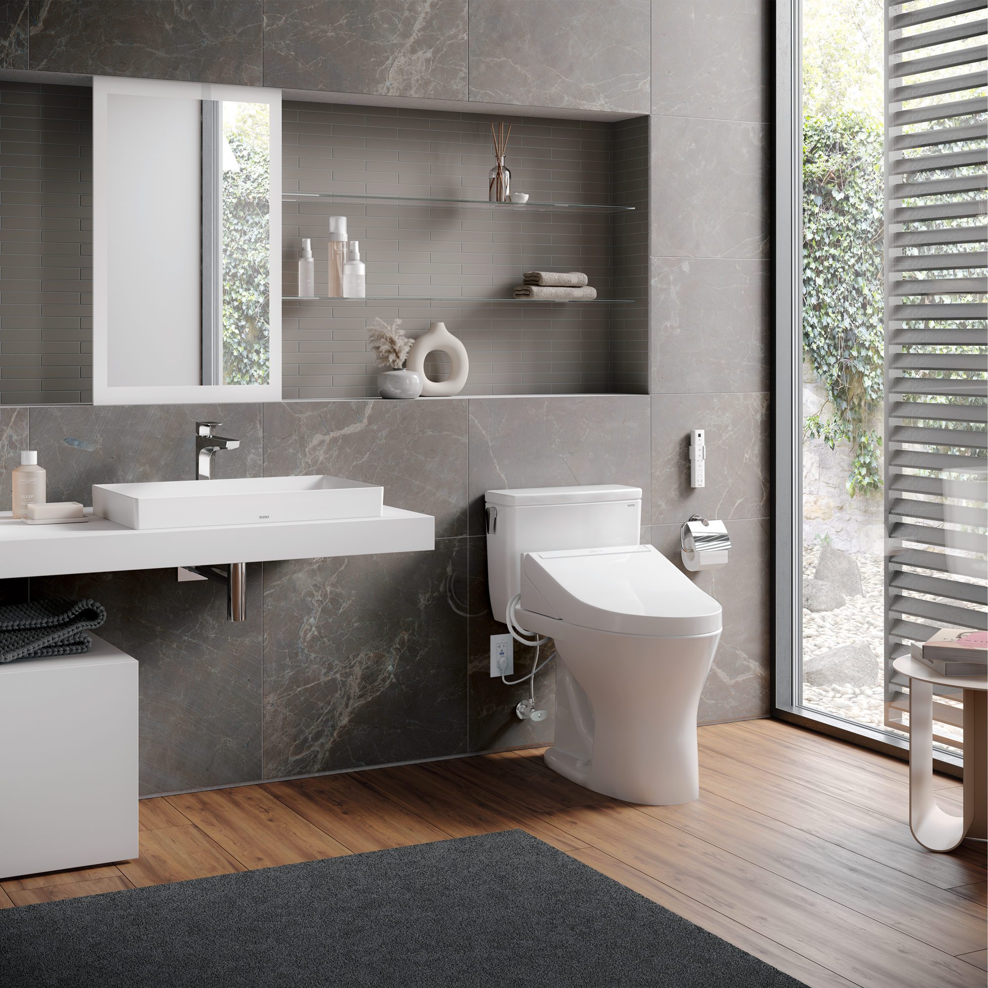 Alternate Image for TOTO WASHLET C5 Electronic Bidet Toilet Seat with PREMIST and EWATER+ Wand Cleaning, Elongated, Cotton White, Plastic, SW3084#01