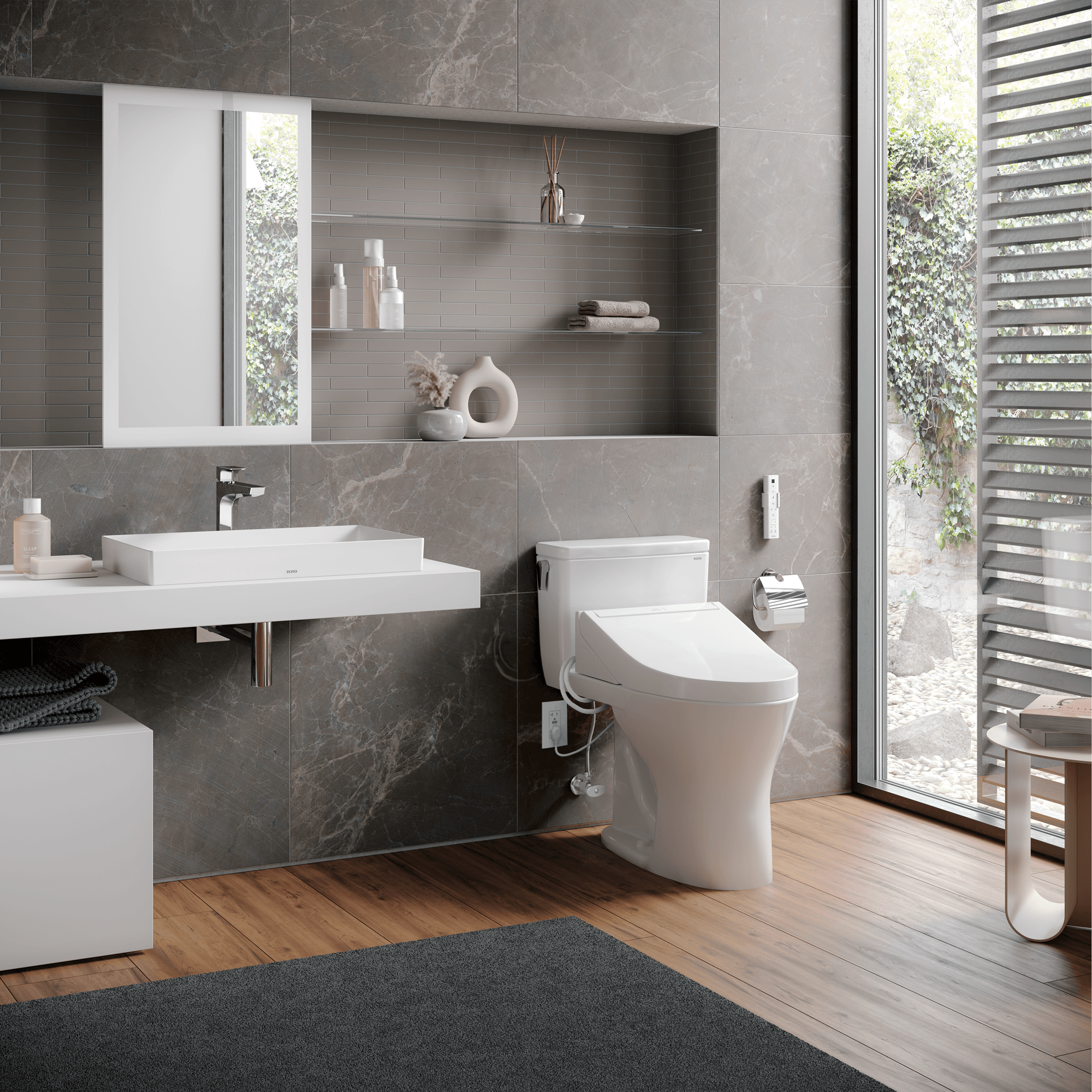 Alternate Image for TOTO WASHLET C5 Electronic Bidet Toilet Seat with PREMIST and EWATER+ Wand Cleaning, Elongated, Cotton White, Plastic, SW3084#01
